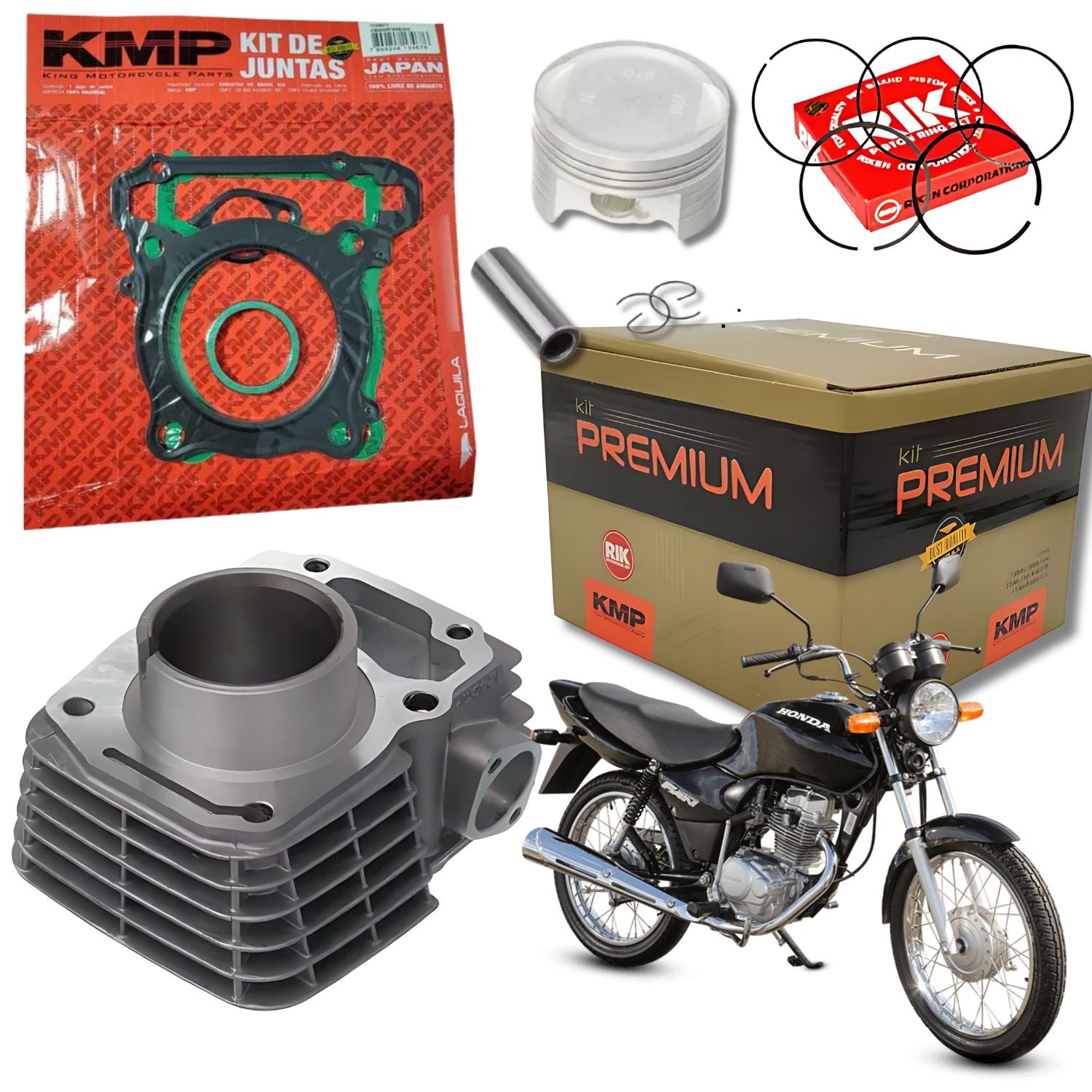 KIT PREMIUM COM CILINDRO PISTAO KMP HONDA CG 125 2002 EM DIANTE