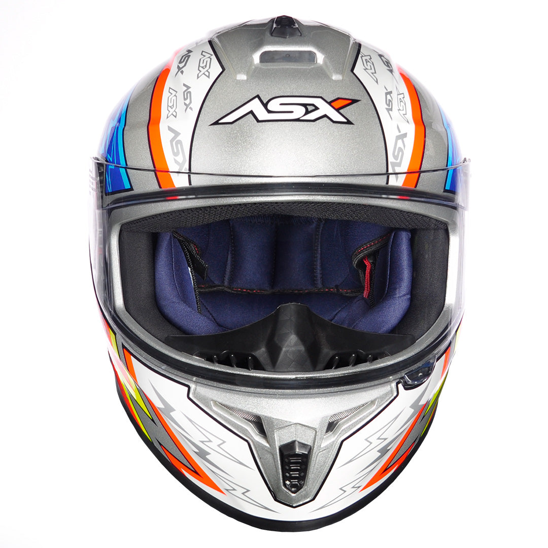 Capacete ASX Draken Thunder Brilho Prata/Azul/Vermelho