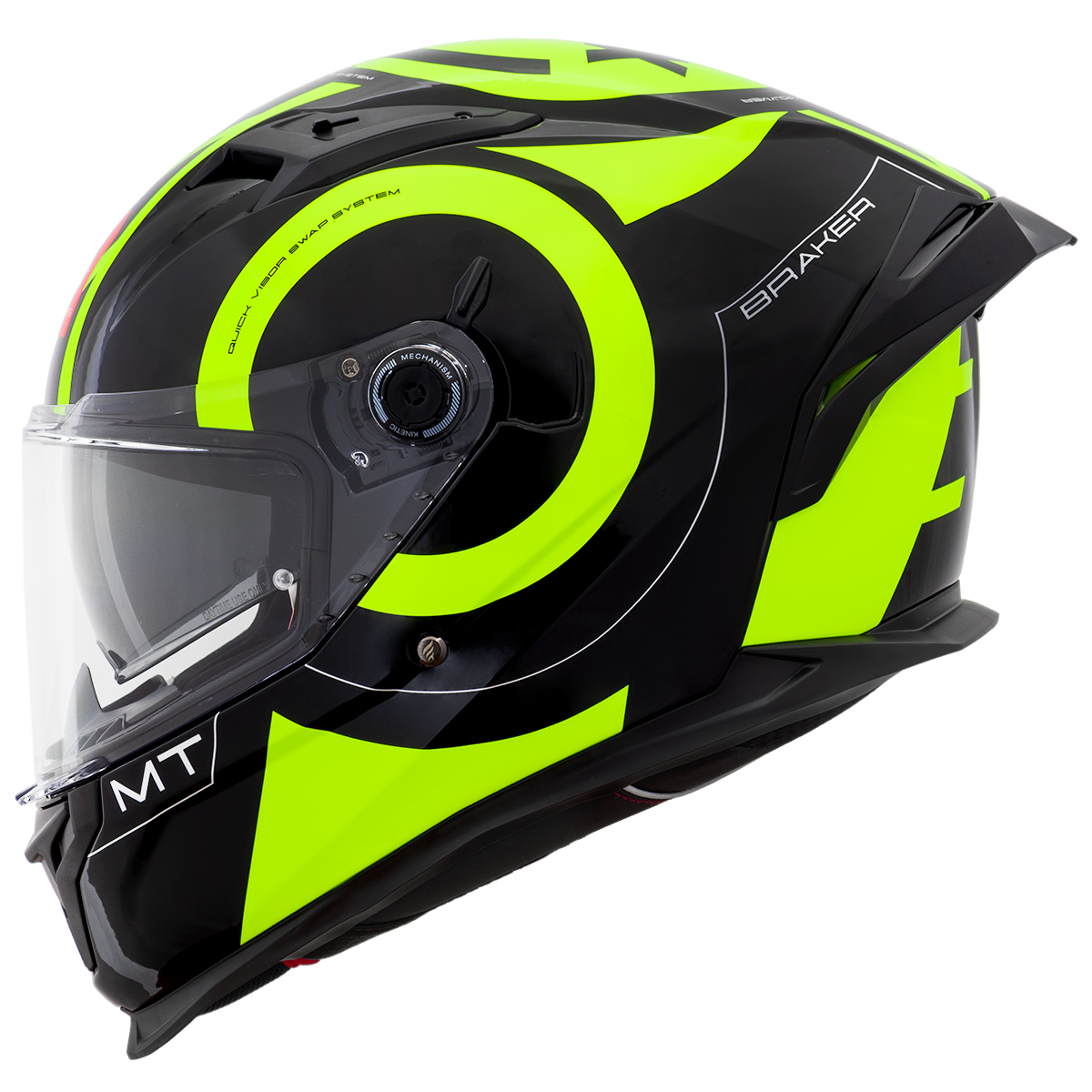 Capacete Mt Helmets Braker SV Inox A3 Preto Amarelo Flourescente Brilho