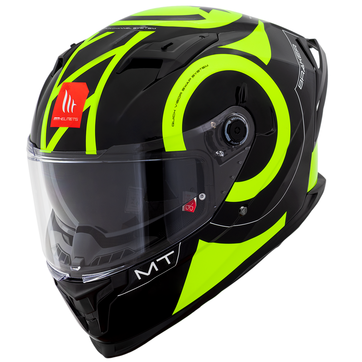 Capacete Mt Helmets Braker SV Inox A3 Preto Amarelo Flourescente Brilho
