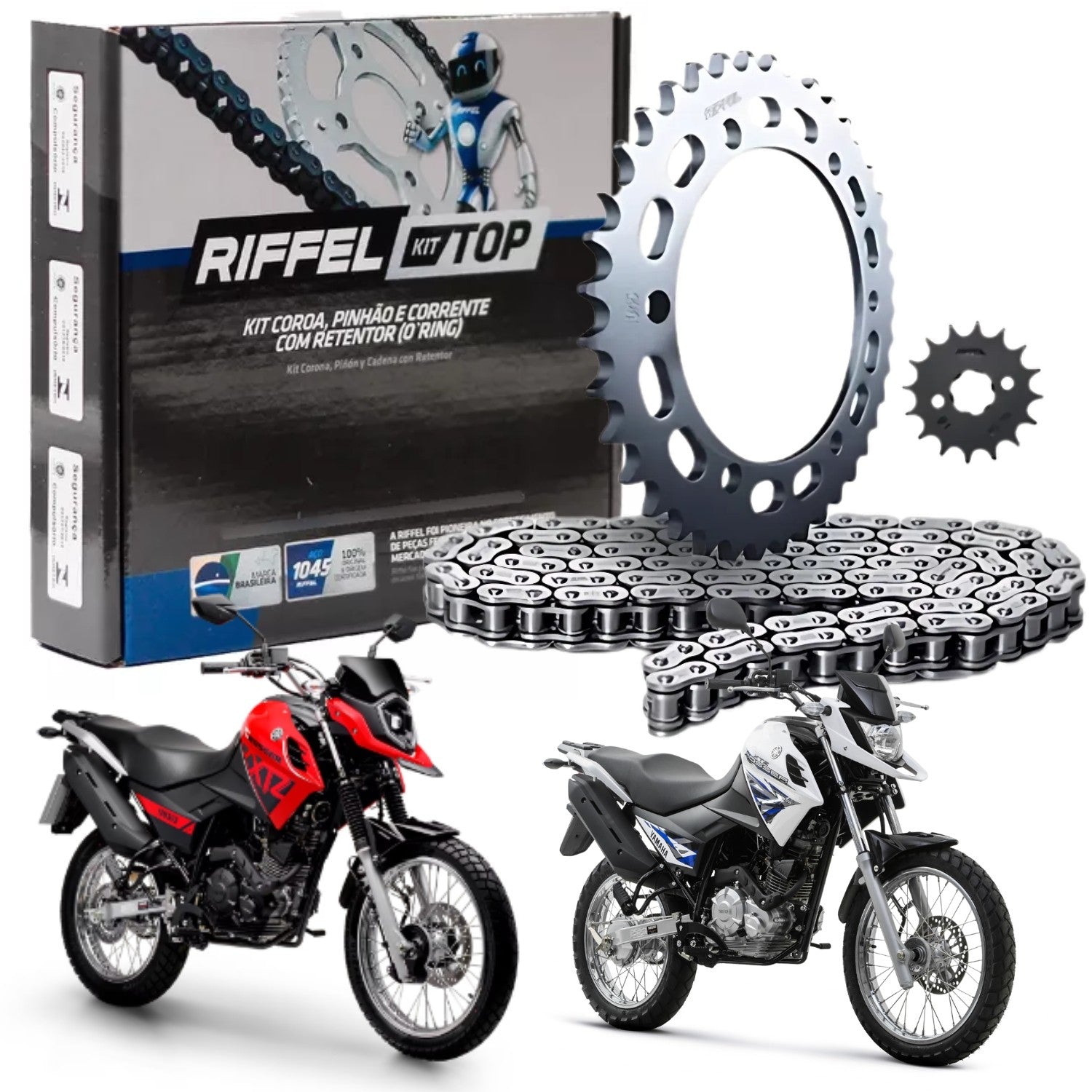 KIT RELAÇÃO RIFFEL COM RETENTOR YAMAHA CROSSER 150 2014 A 2024