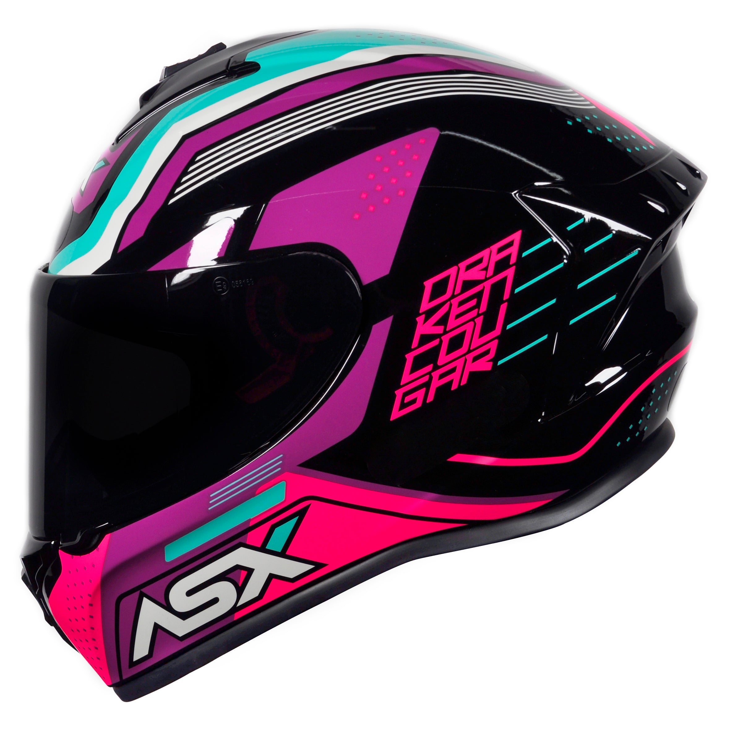 Capacete ASX draken Cougar Brilho Preto/Rosa/Tiffany