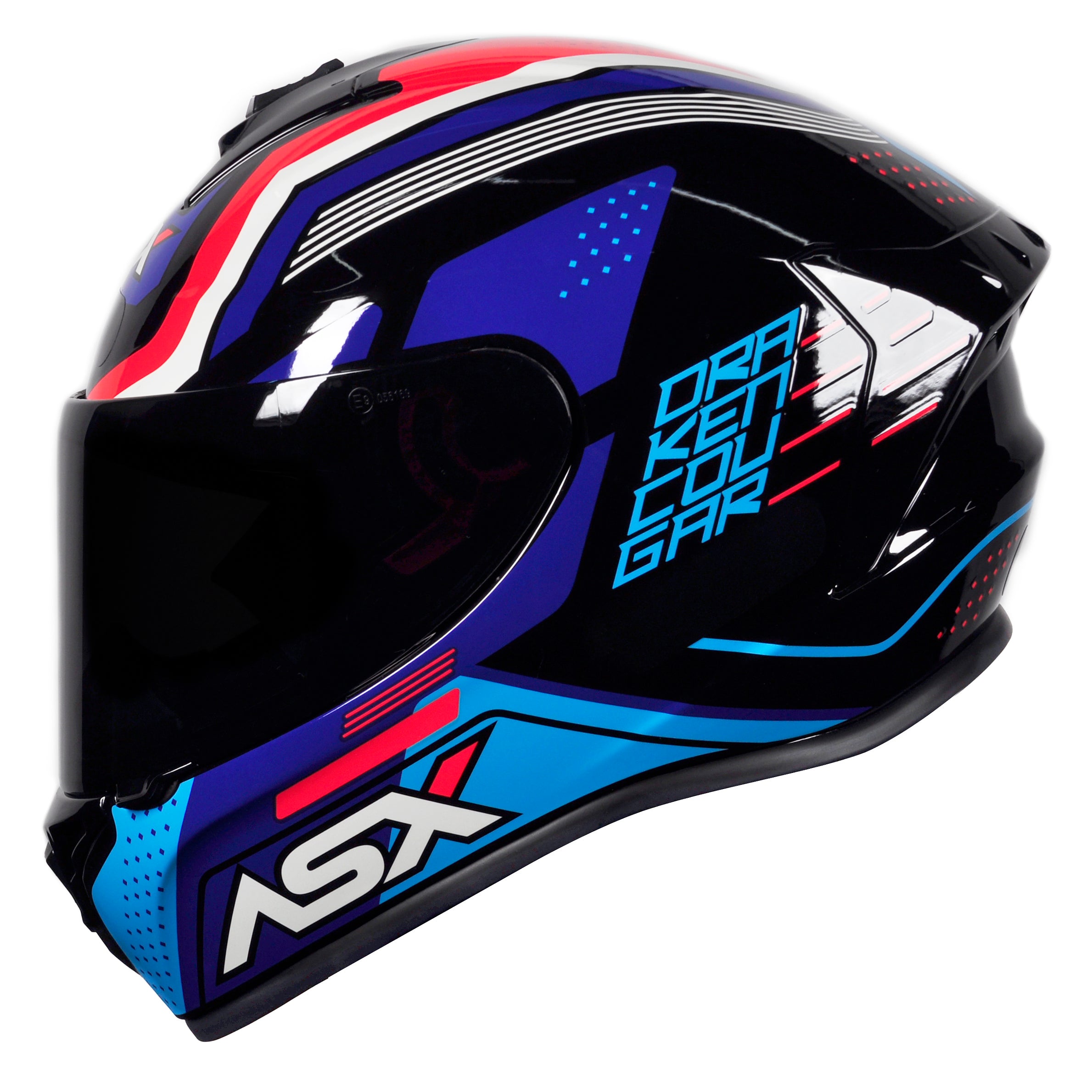 Capacete ASX draken Cougar Brilho Preto/Azul/Vermelho