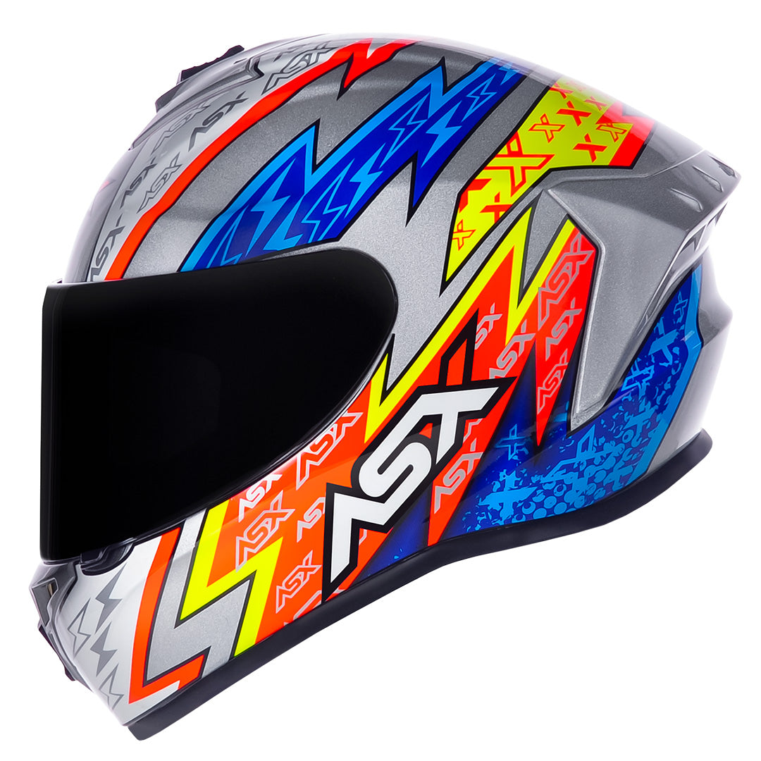 Capacete ASX Draken Thunder Brilho Prata/Azul/Vermelho