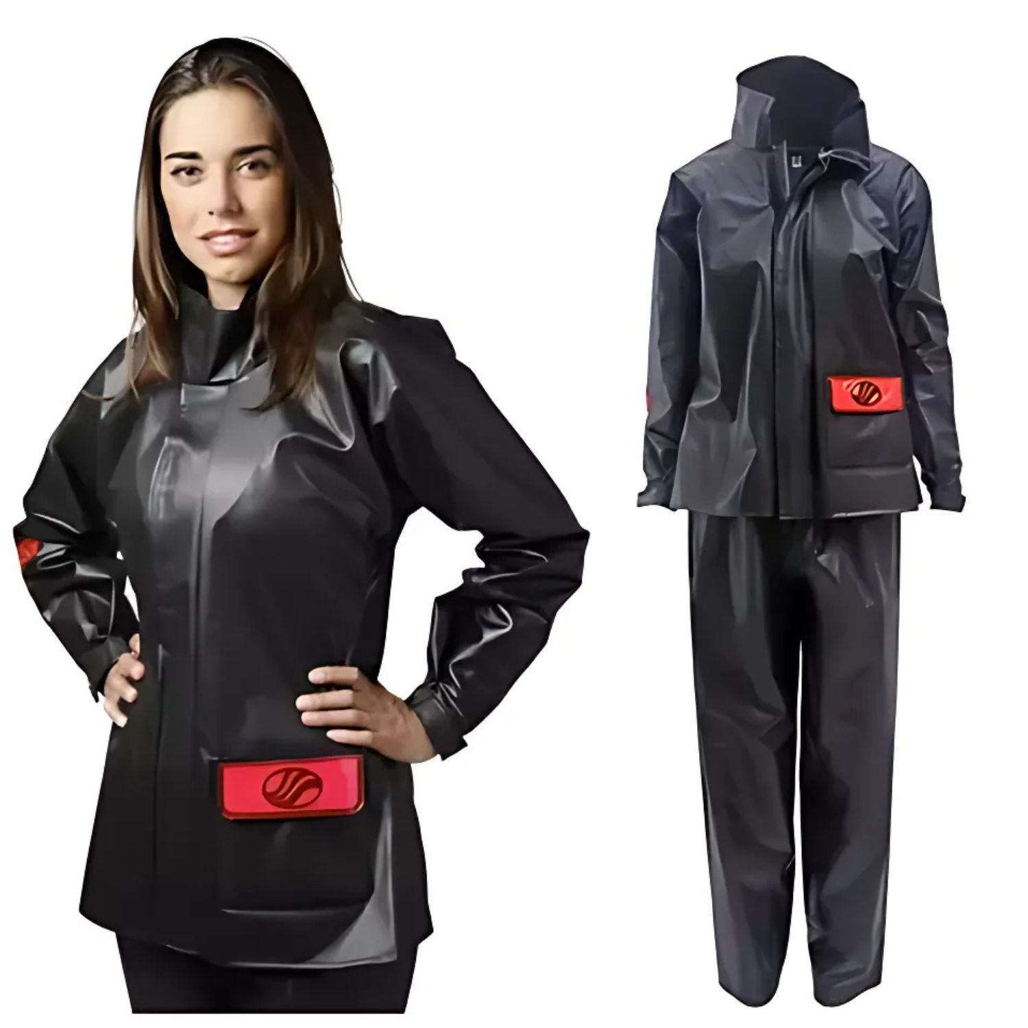 CONJUNTO CAPA DE CHUVA FEMININO ALBA PVC EUROPA PRETO
