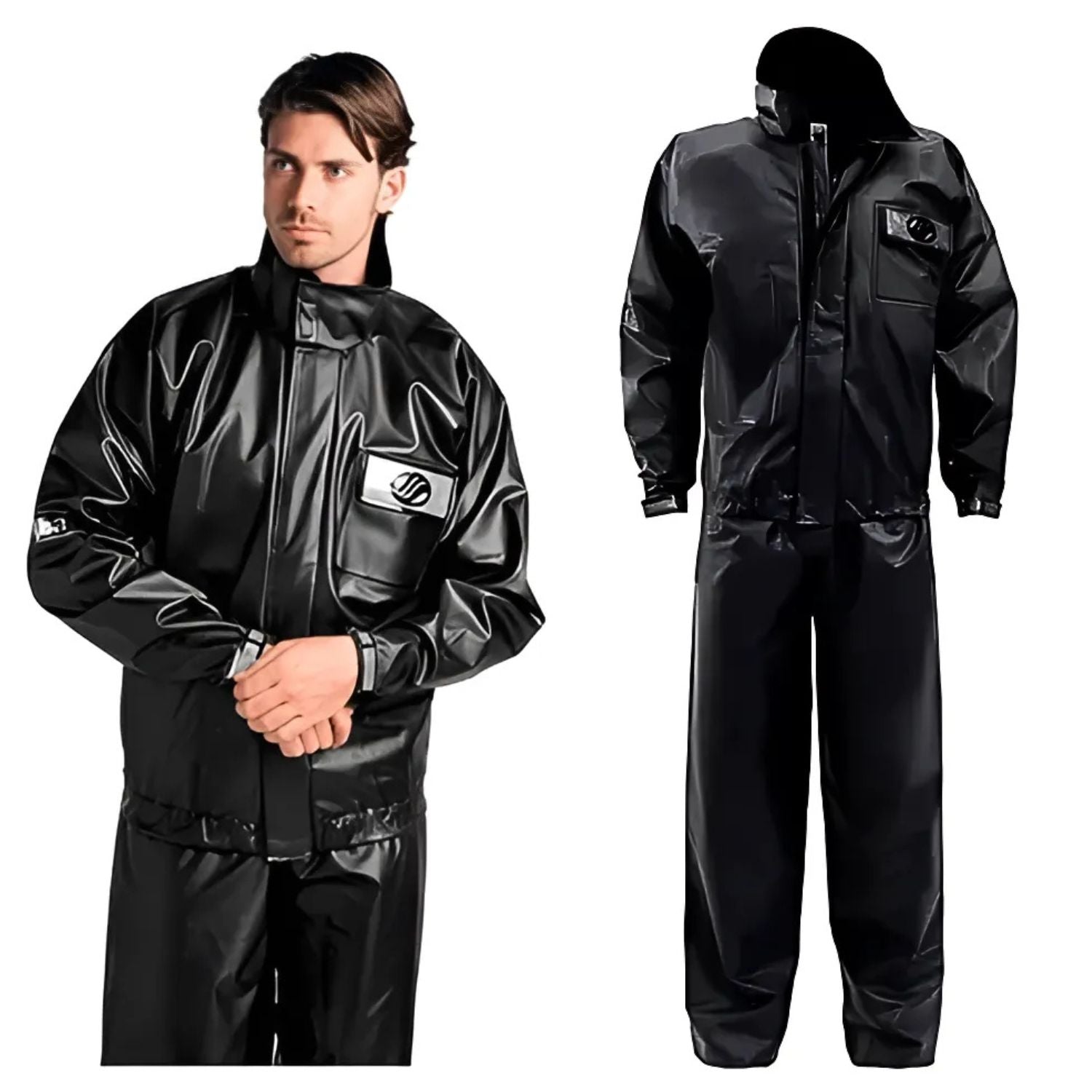 CONJUNTO CAPA DE CHUVA MASCULINO ALBA PVC EUROPA PRETO