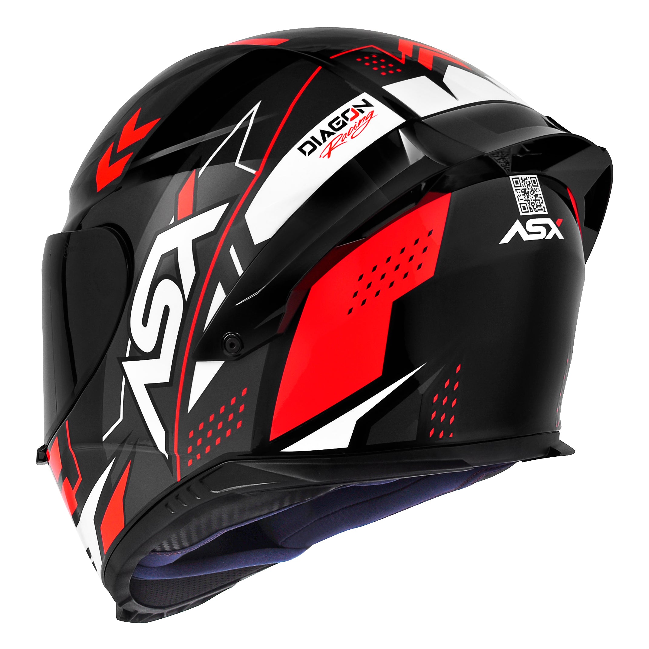 Capacete ASX Eagle Racing Diagon Brilho Preto/Grafite/Vermelho