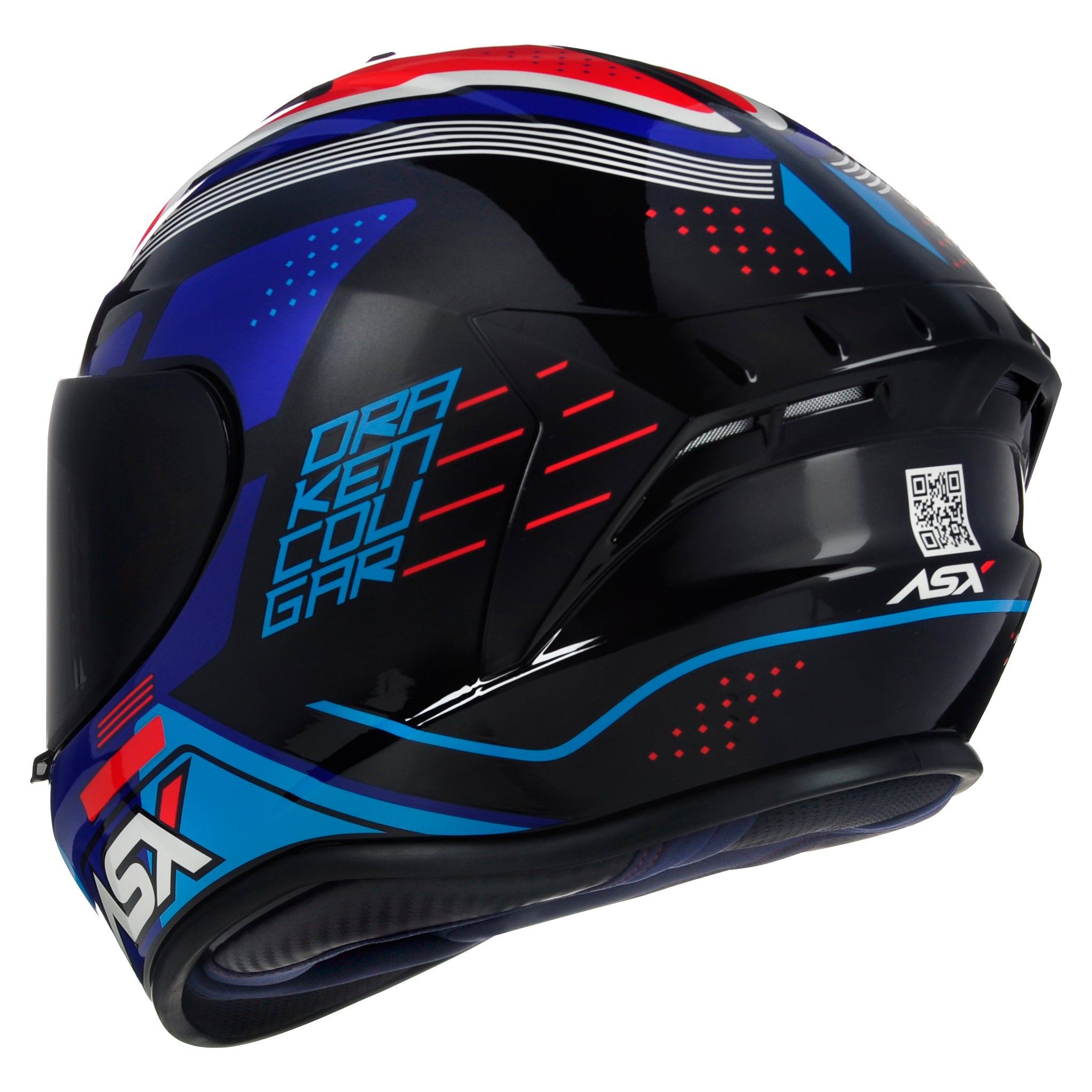 Capacete ASX draken Cougar Brilho Preto/Azul/Vermelho
