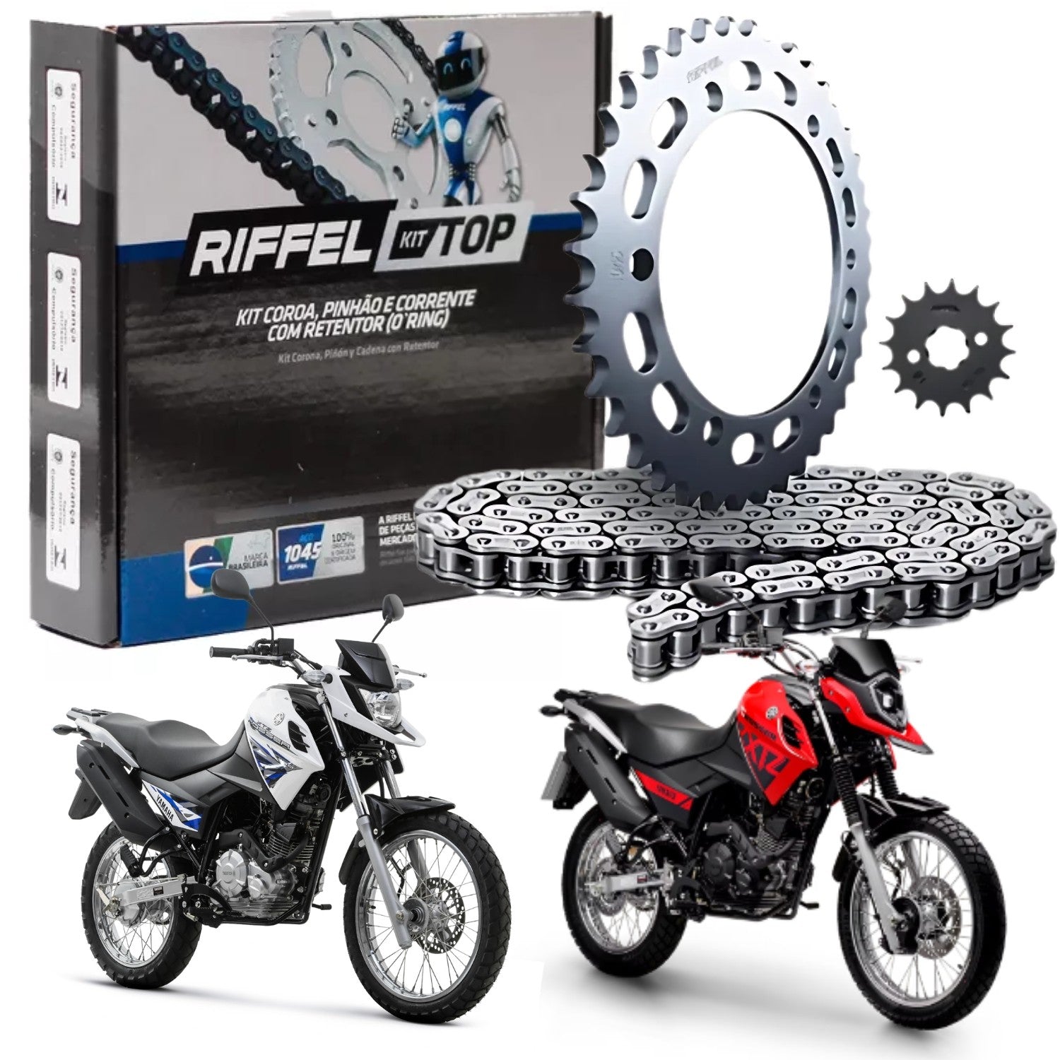 KIT RELAÇÃO RIFFEL COM RETENTOR YAMAHA CROSSER 150 2014 A 2024