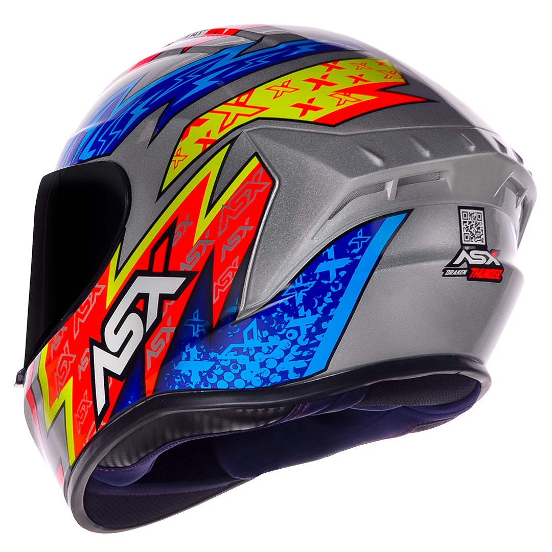 Capacete ASX Draken Thunder Brilho Prata/Azul/Vermelho
