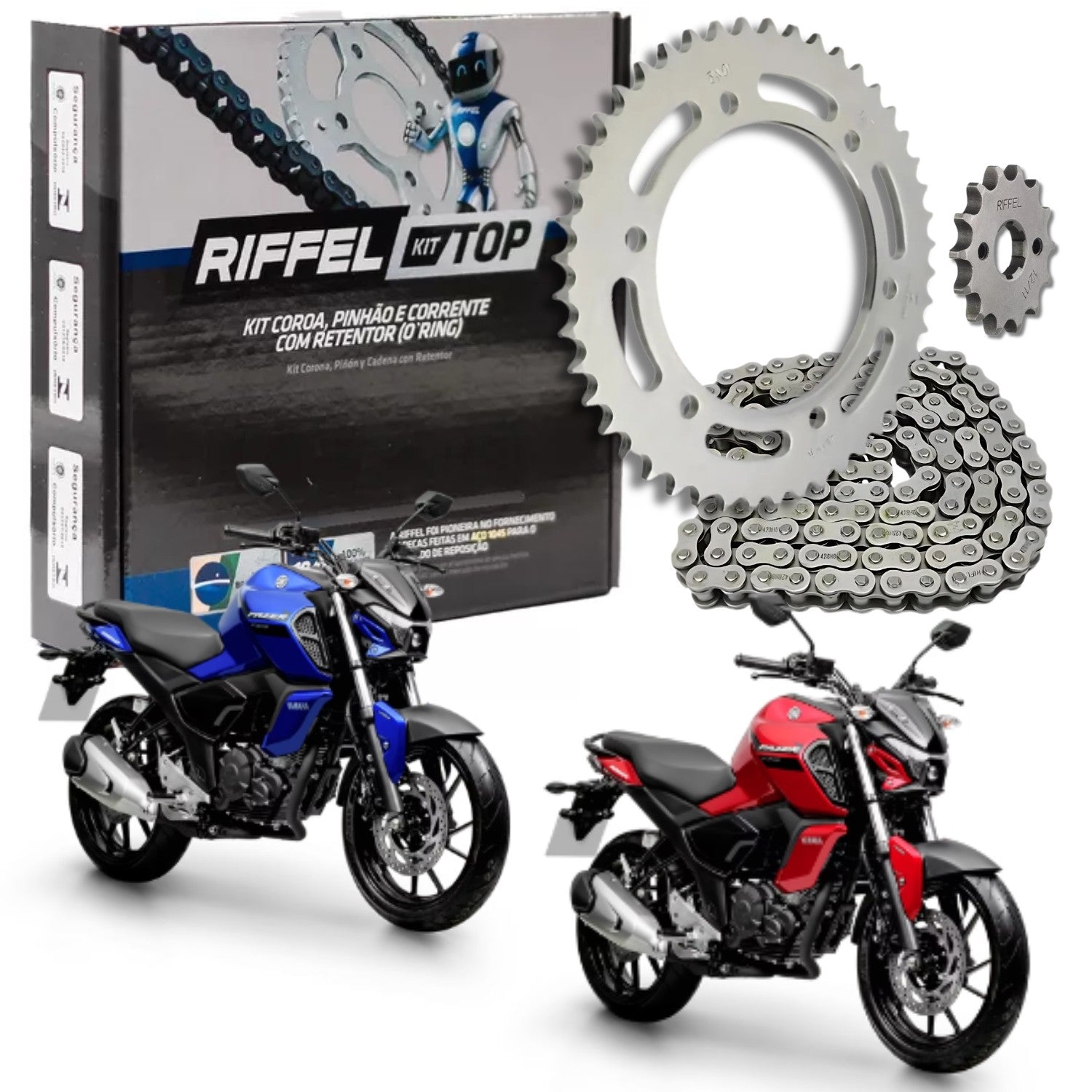 KIT RELAÇÃO RIFFEL COM RETENTOR YAMAHA FZ15 2022 2023 2024 2025