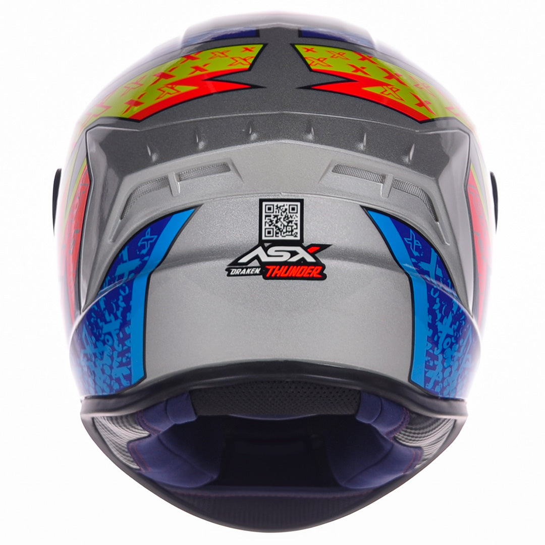 Capacete ASX Draken Thunder Brilho Prata/Azul/Vermelho