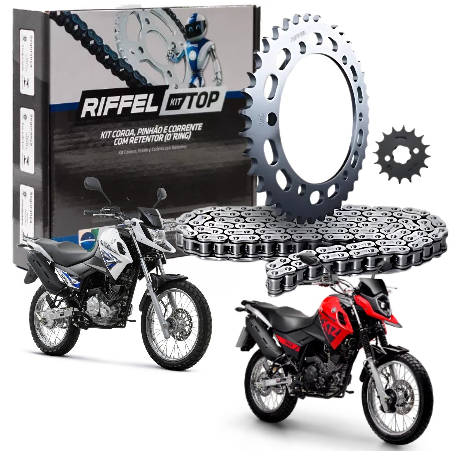 KIT RELAÇÃO RIFFEL COM RETENTOR YAMAHA CROSSER 150 2014 A 2024