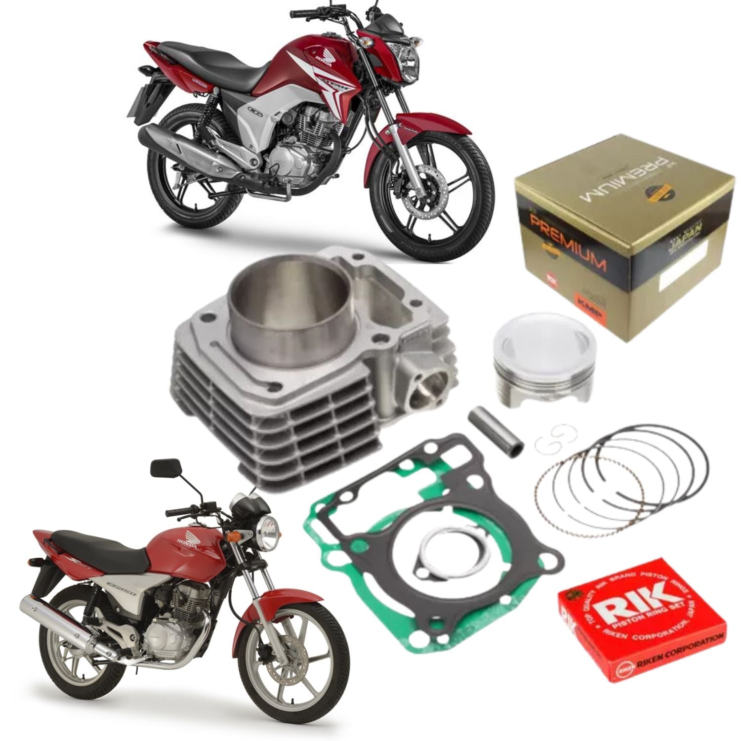 KIT PREMIUM COM CILINDRO PISTAO KMP HONDA CG 150CC PARA 190CC AUMENTO CILINDRADA