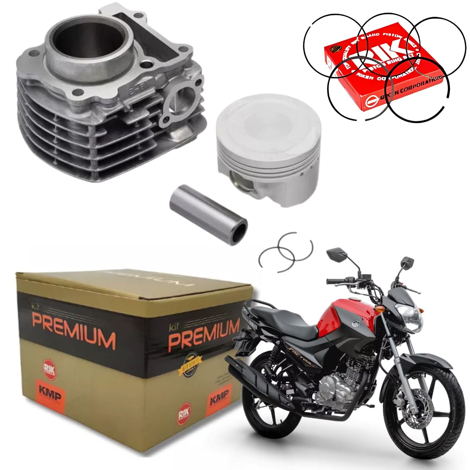 KIT PREMIUM COM CILINDRO PISTAO KMP YAMAHA YBR FACTOR 125 2017 A 2025 INJETADA