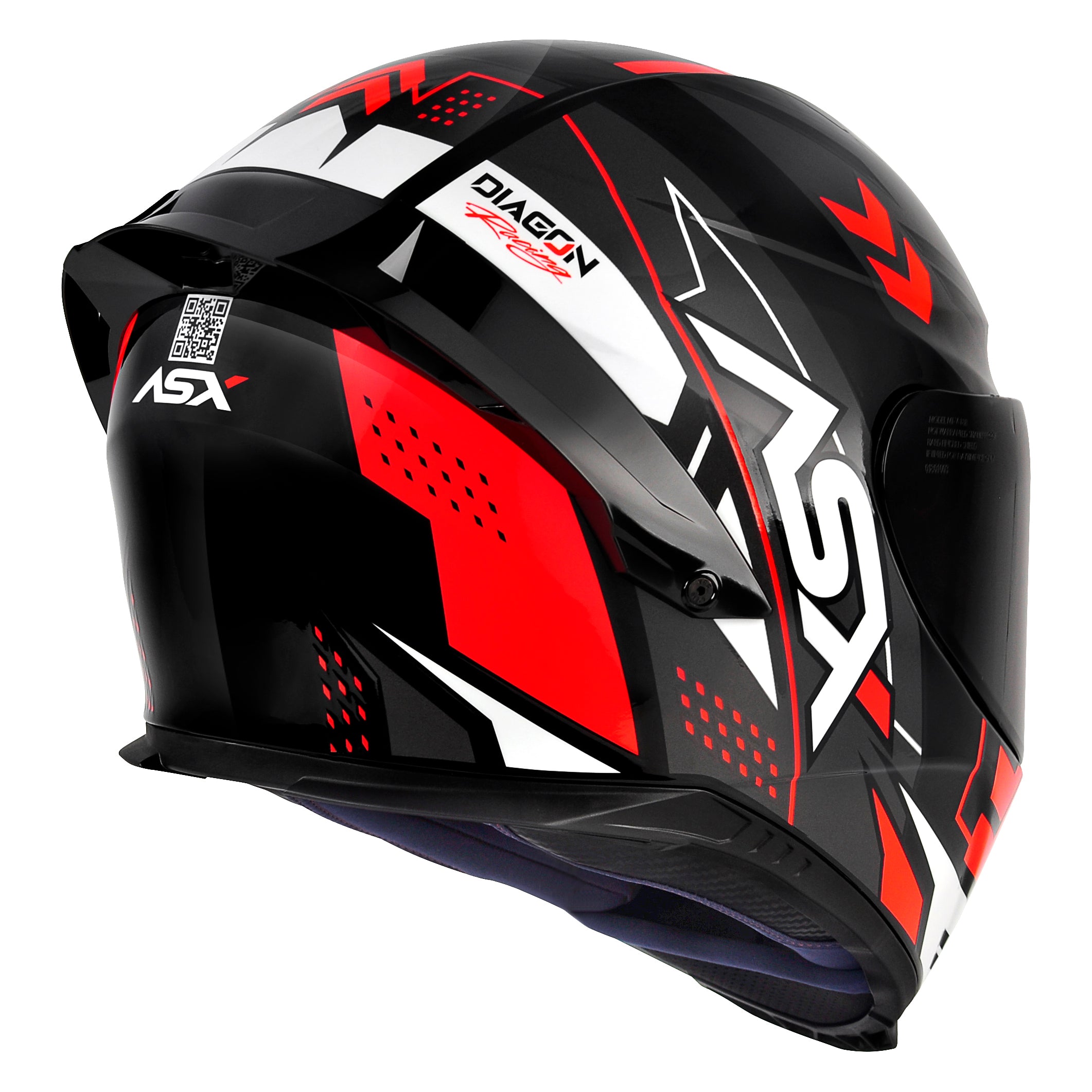 Capacete ASX Eagle Racing Diagon Brilho Preto/Grafite/Vermelho