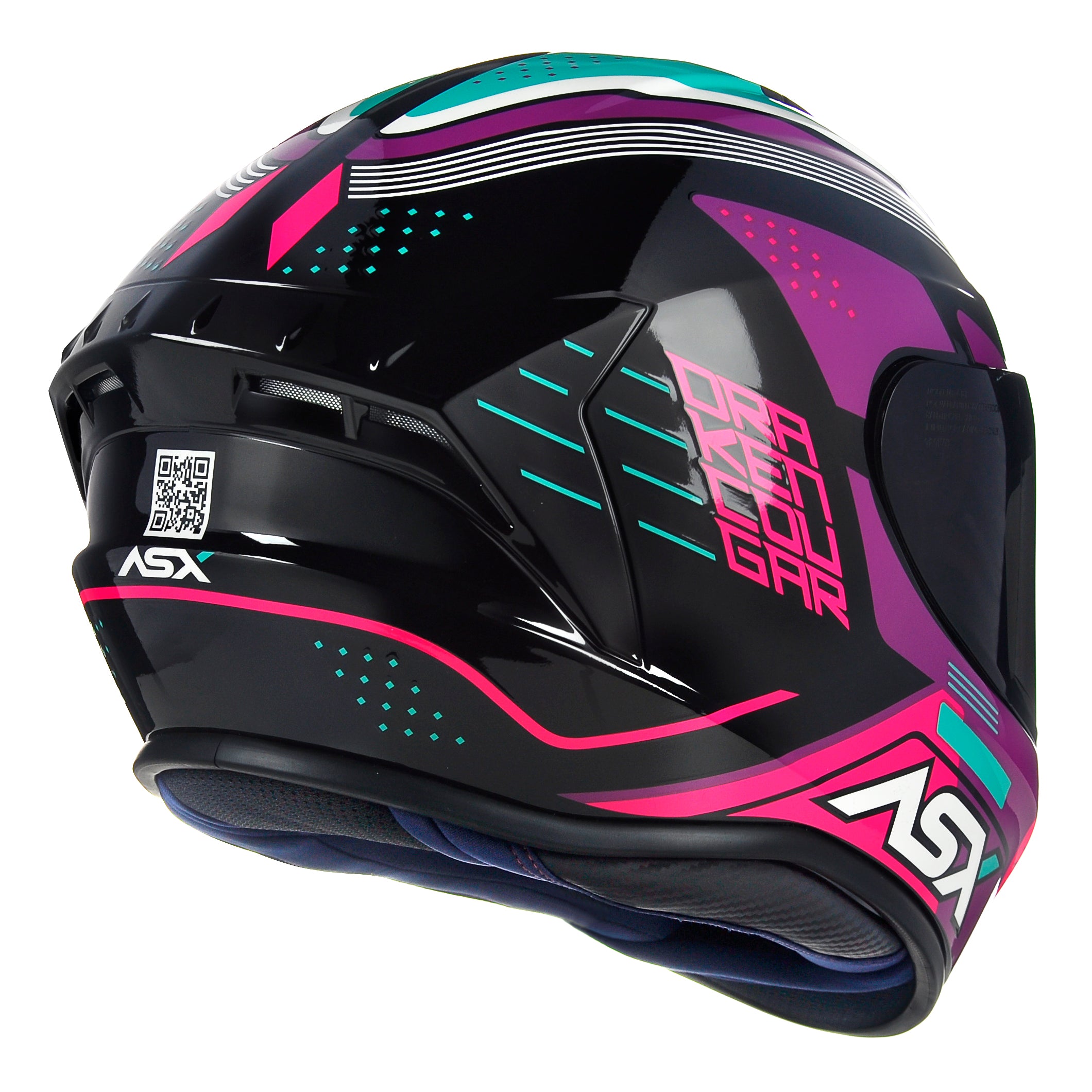 Capacete ASX draken Cougar Brilho Preto/Rosa/Tiffany
