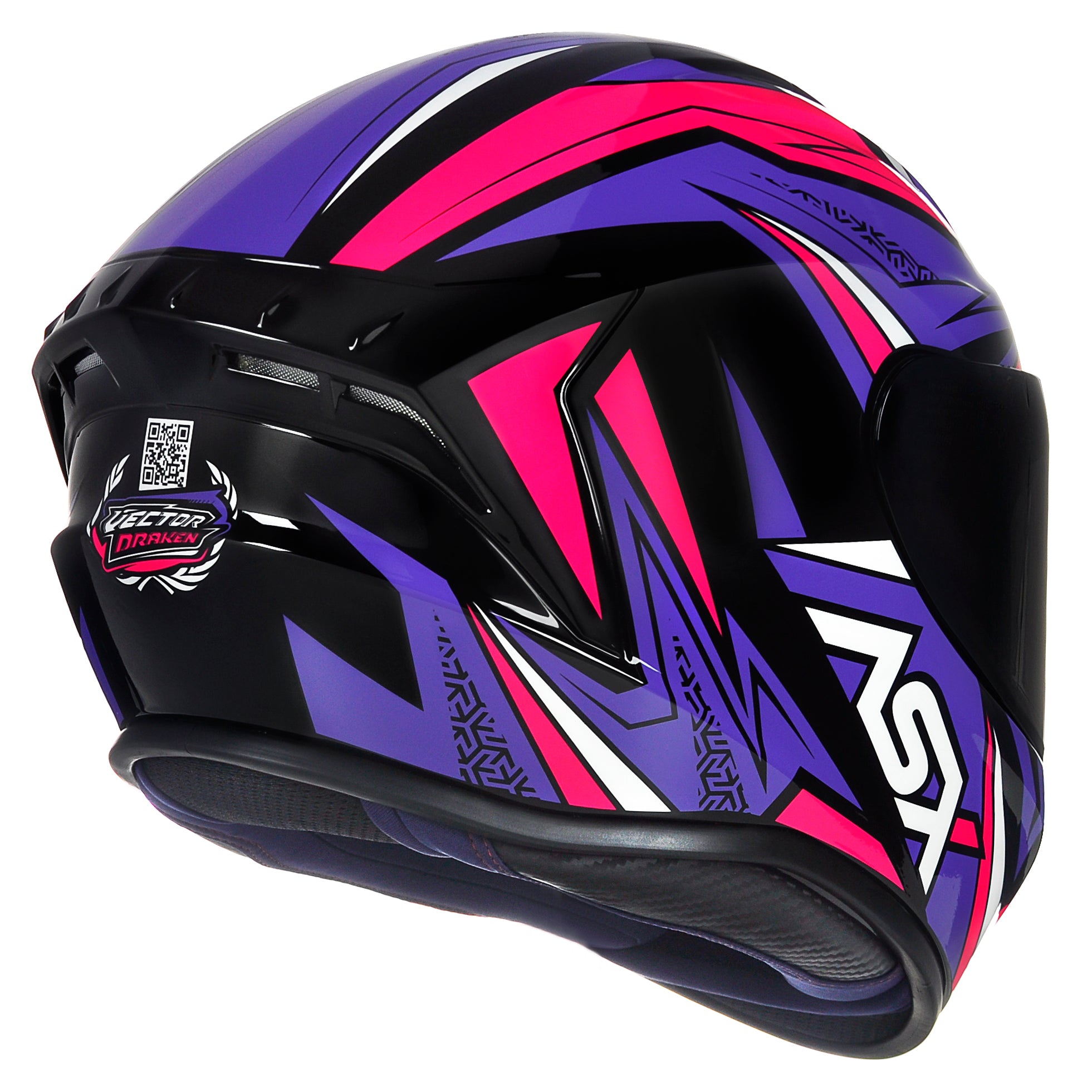 Capacete ASX Draken Vector Brilho Preto/Lilas/Rosa