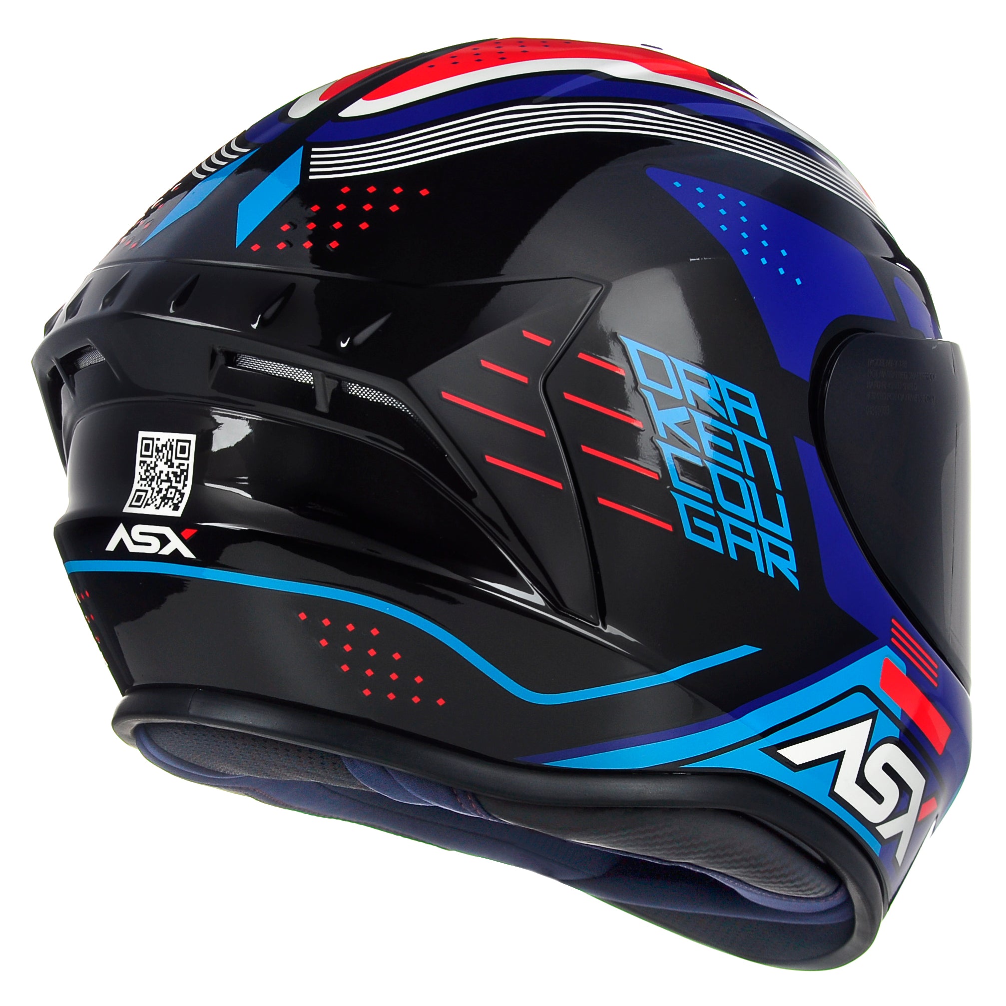 Capacete ASX draken Cougar Brilho Preto/Azul/Vermelho