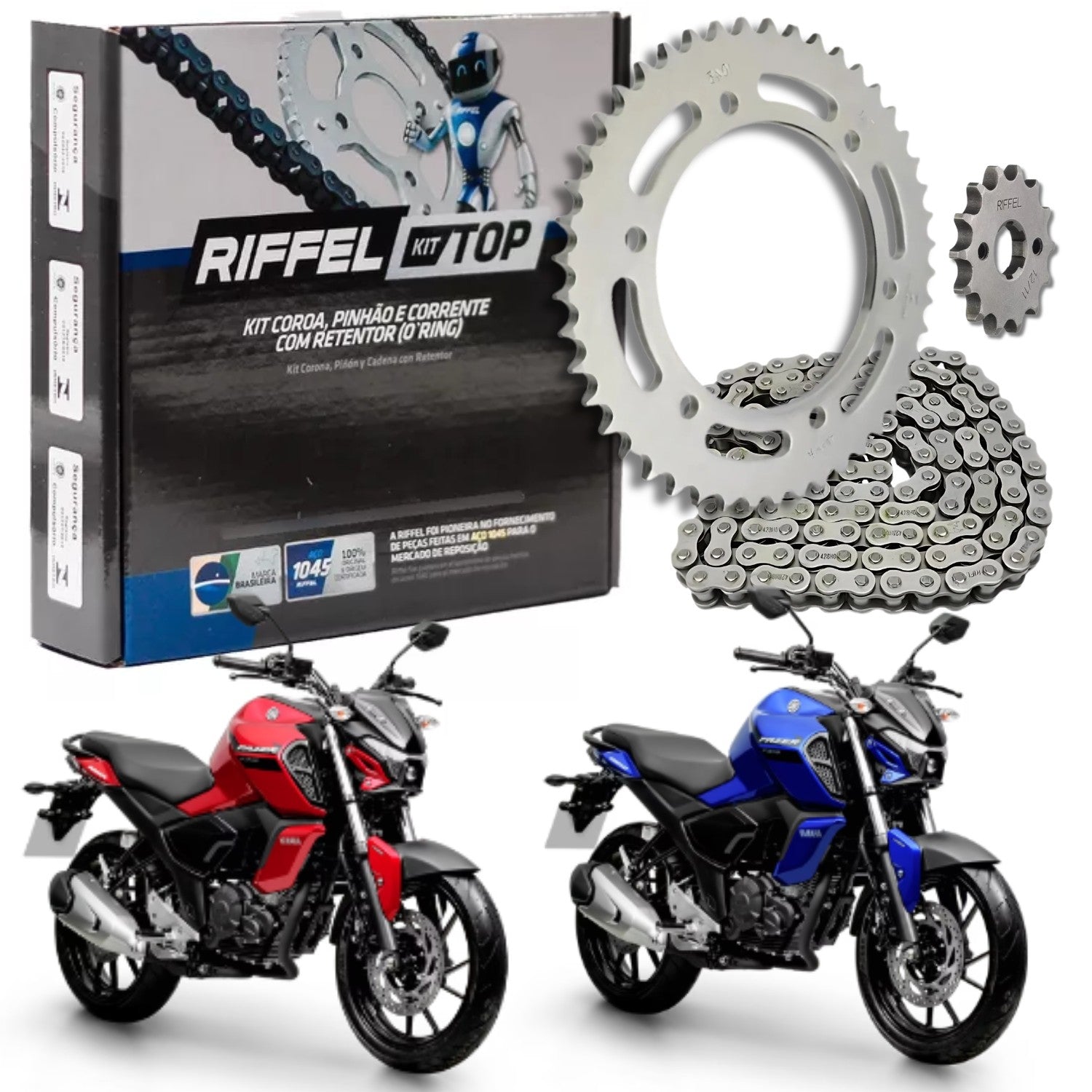 KIT RELAÇÃO RIFFEL COM RETENTOR YAMAHA FZ15 2022 2023 2024 2025