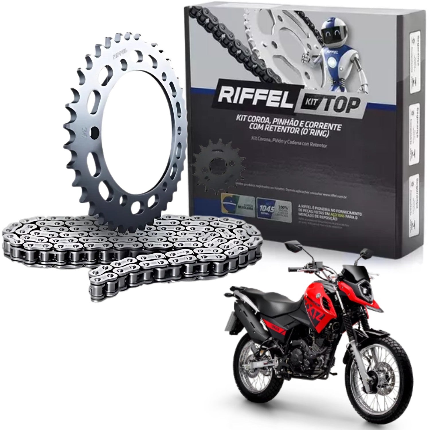 KIT RELAÇÃO RIFFEL COM RETENTOR YAMAHA CROSSER 150 2014 A 2024