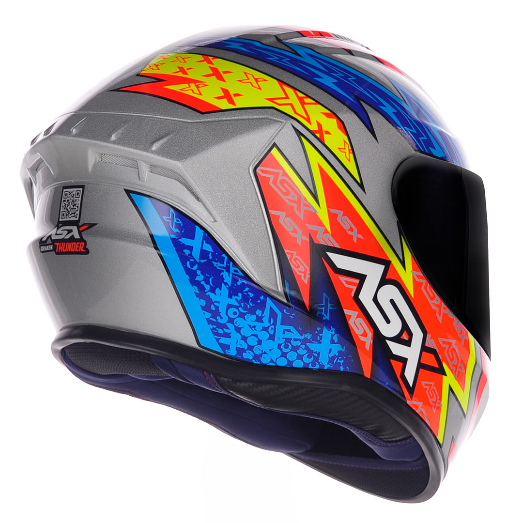 Capacete ASX Draken Thunder Brilho Prata/Azul/Vermelho