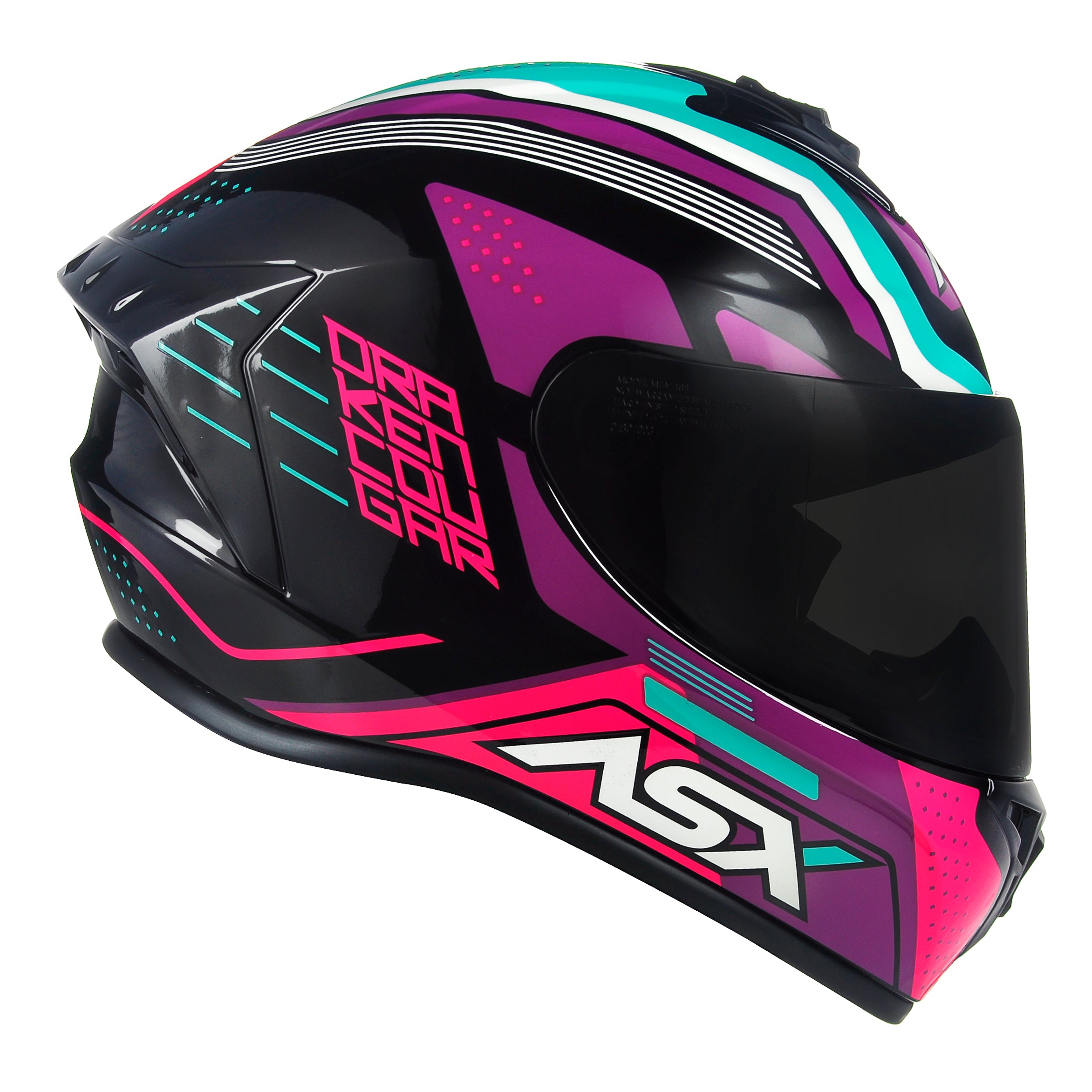Capacete ASX draken Cougar Brilho Preto/Rosa/Tiffany