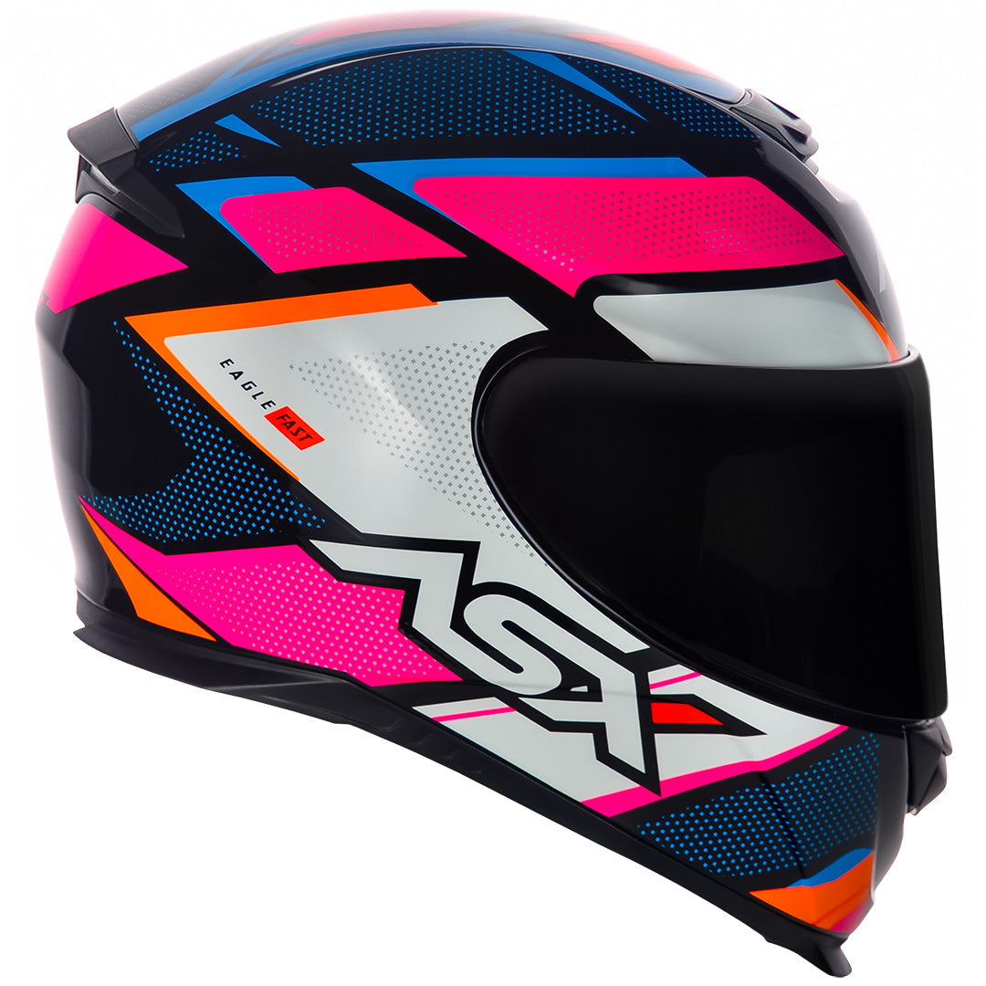 Capacete ASX Eagle Fast Brilho Preto/Rosa/Branco