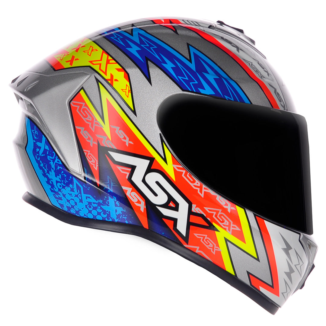 Capacete ASX Draken Thunder Brilho Prata/Azul/Vermelho