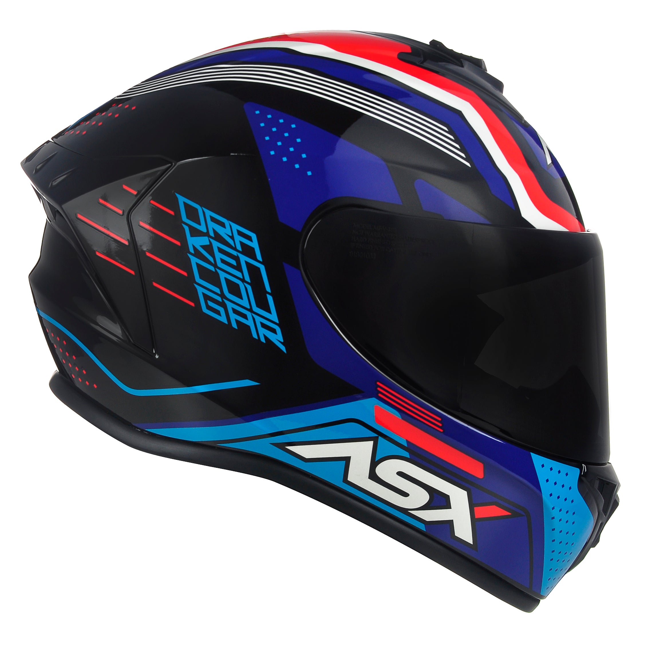 Capacete ASX draken Cougar Brilho Preto/Azul/Vermelho