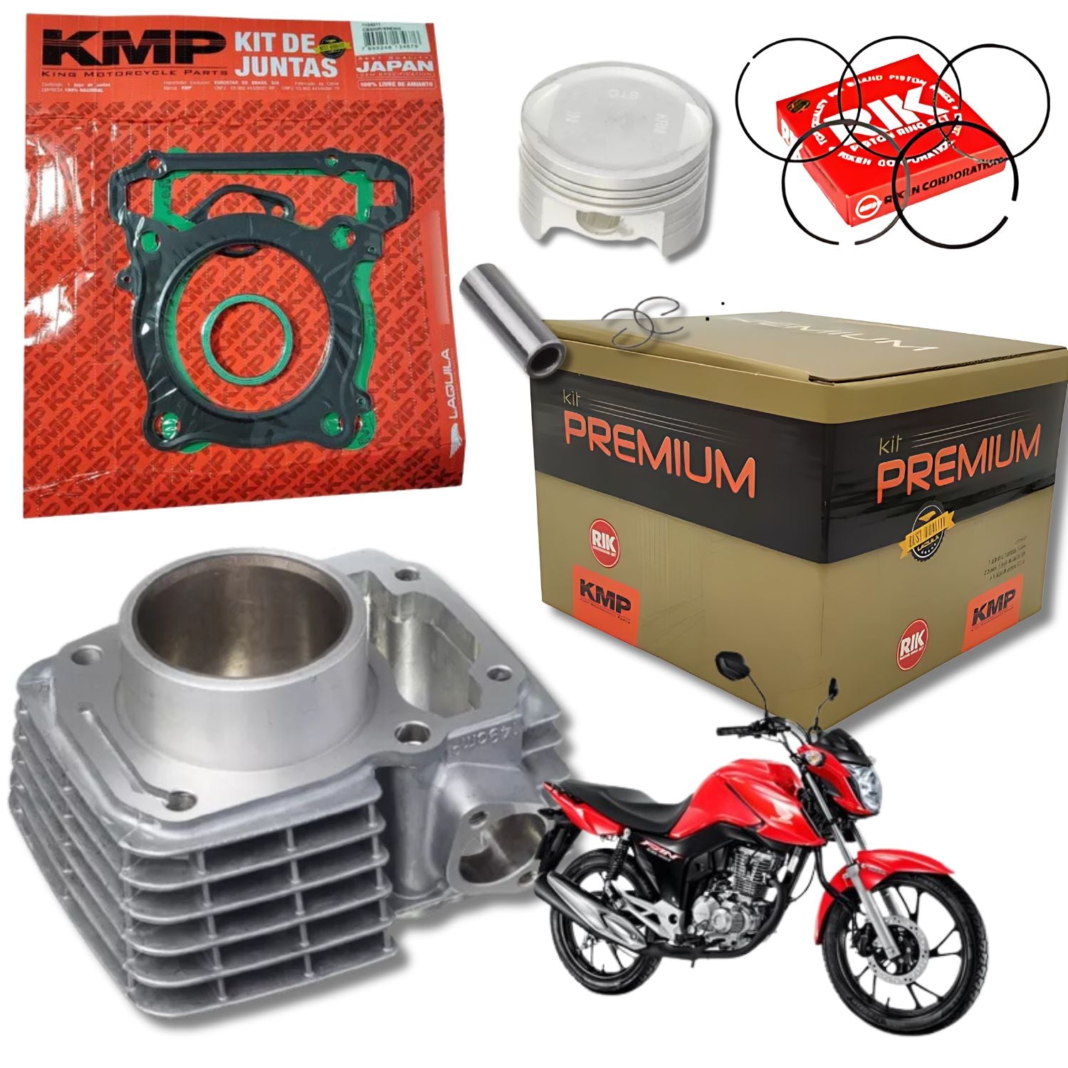 KIT PREMIUM COM CILINDRO PISTAO KMP HONDA CG TITAN FAN 160