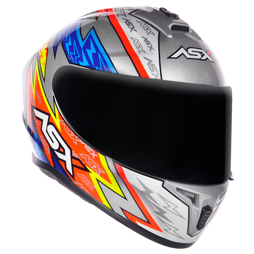 Capacete ASX Draken Thunder Brilho Prata/Azul/Vermelho