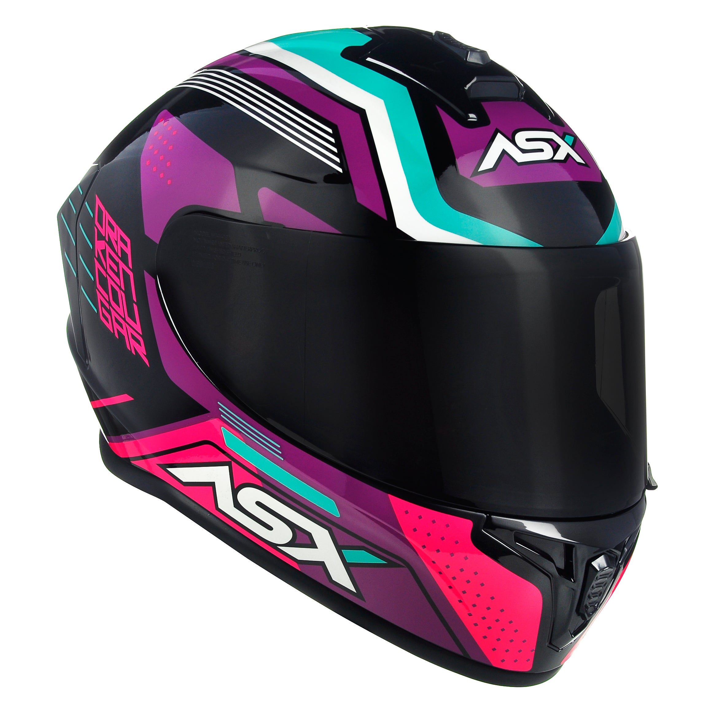 Capacete ASX draken Cougar Brilho Preto/Rosa/Tiffany
