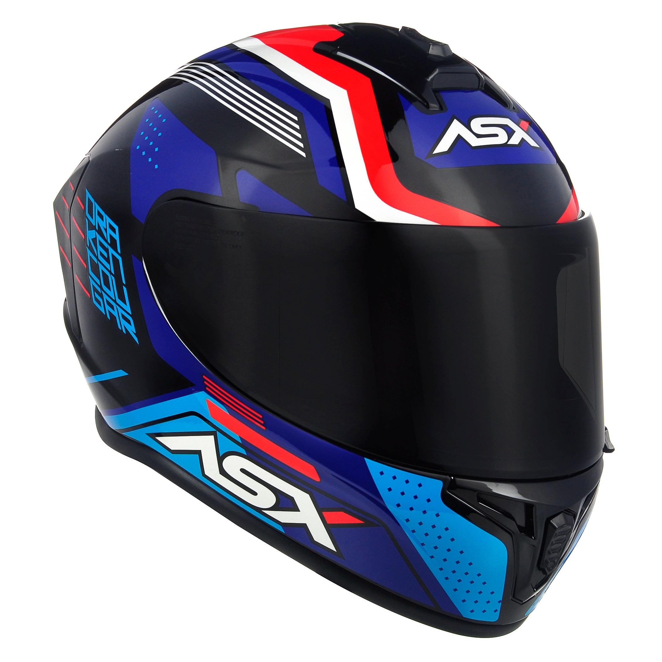 Capacete ASX draken Cougar Brilho Preto/Azul/Vermelho