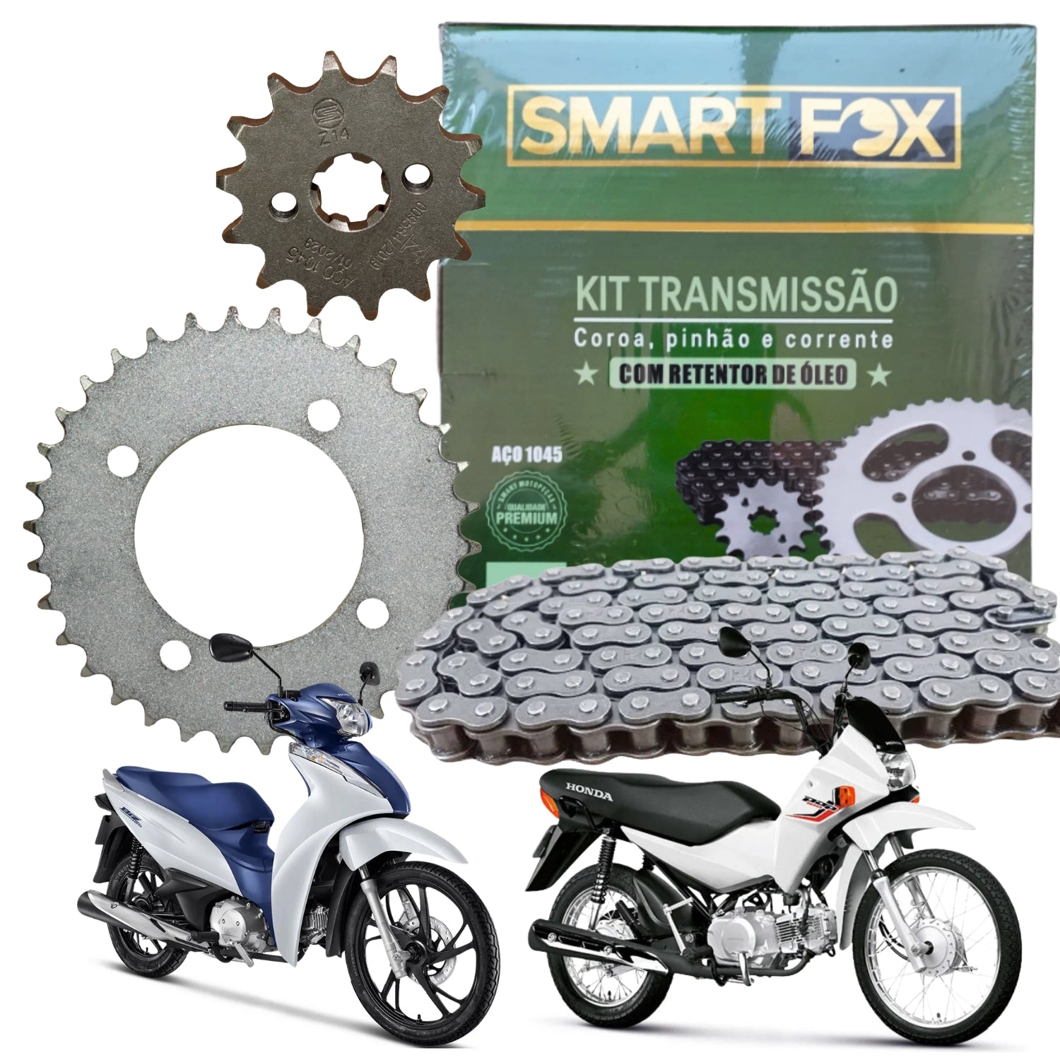 Kit Relação Transmissão com Retentor Pop 100 2007-2015 Biz 125 2006-2025