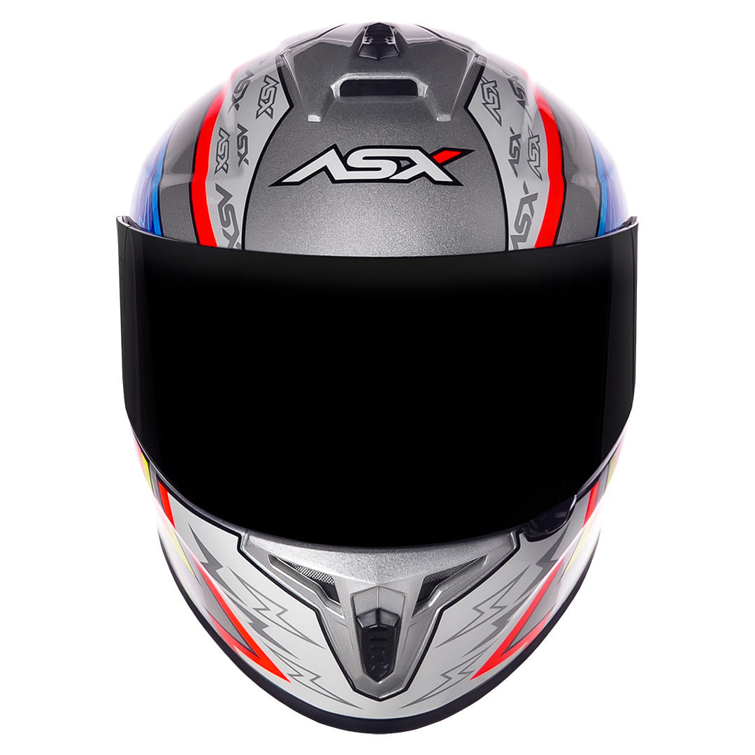 Capacete ASX Draken Thunder Brilho Prata/Azul/Vermelho