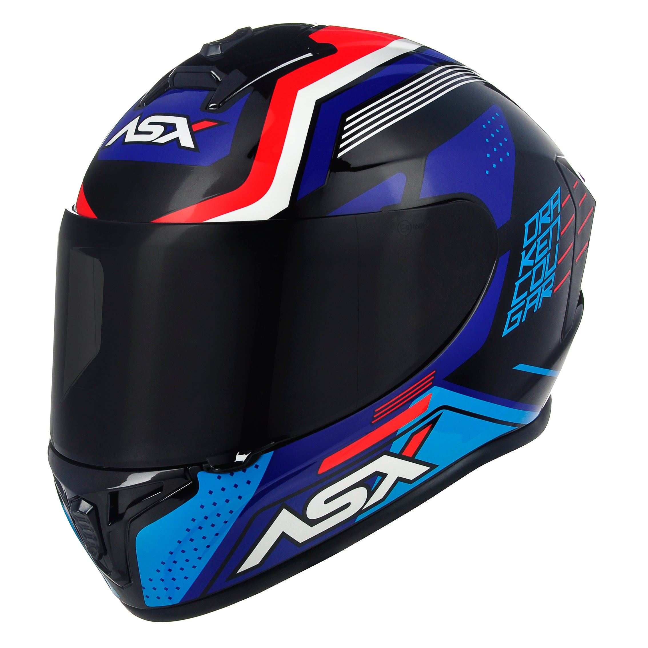 Capacete ASX draken Cougar Brilho Preto/Azul/Vermelho