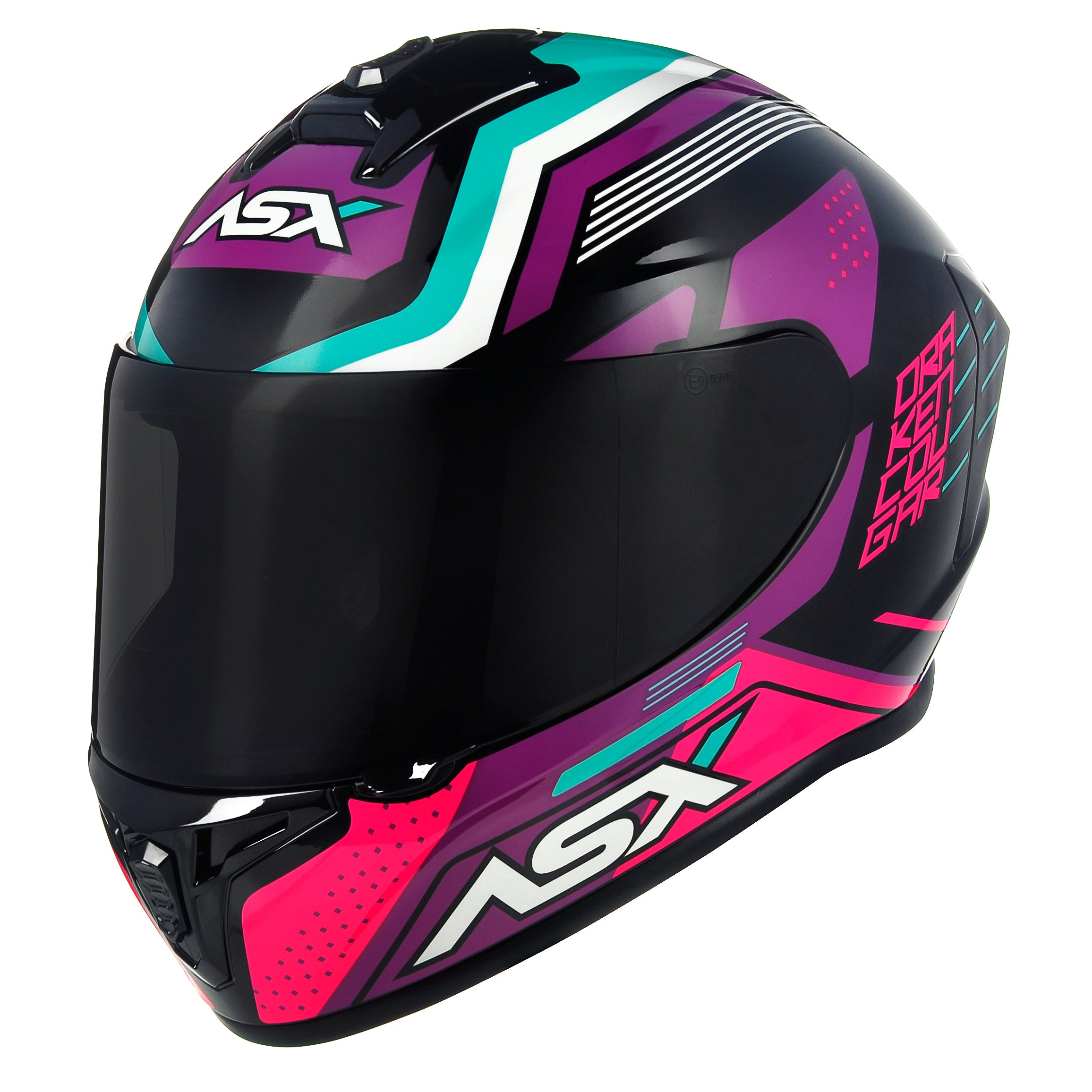 Capacete ASX draken Cougar Brilho Preto/Rosa/Tiffany
