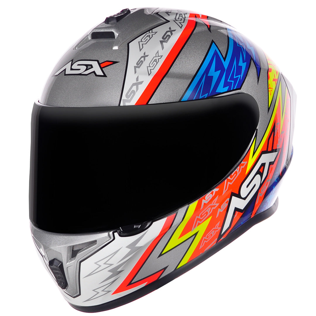 Capacete ASX Draken Thunder Brilho Prata/Azul/Vermelho