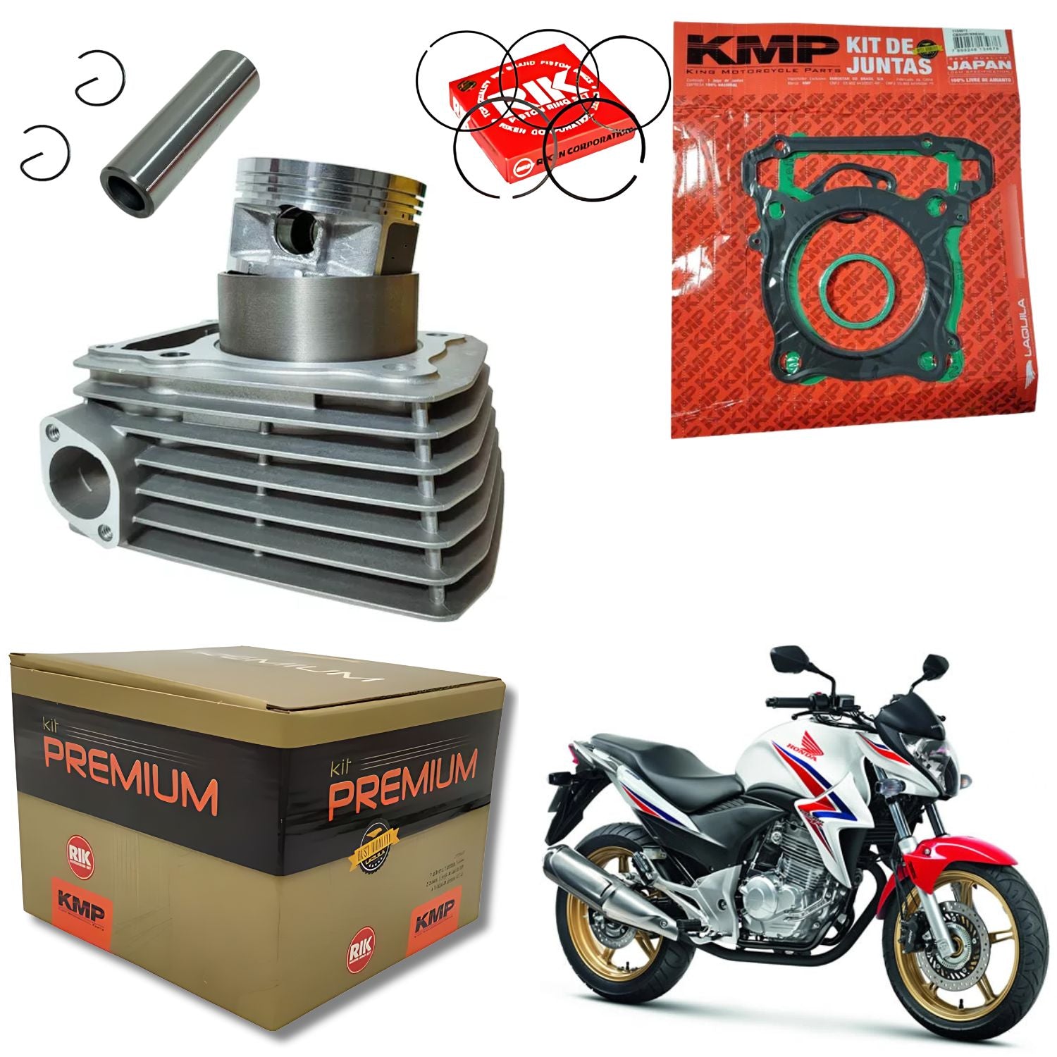 KIT PREMIUM COM CILINDRO PISTAO KMP HONDA CB300R 2009 A 2015