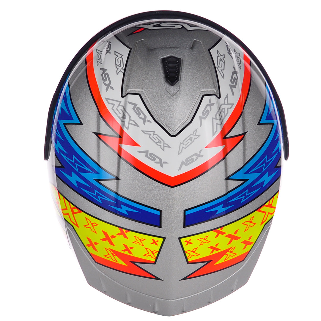 Capacete ASX Draken Thunder Brilho Prata/Azul/Vermelho