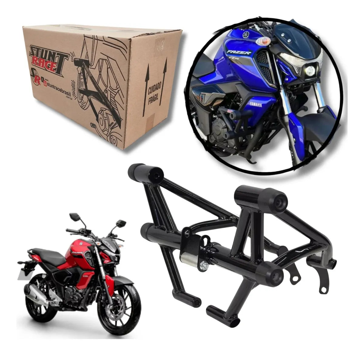 Protetor Motor Stunt Race Fz15 Fz 15 2023 2024 Preto Brilho