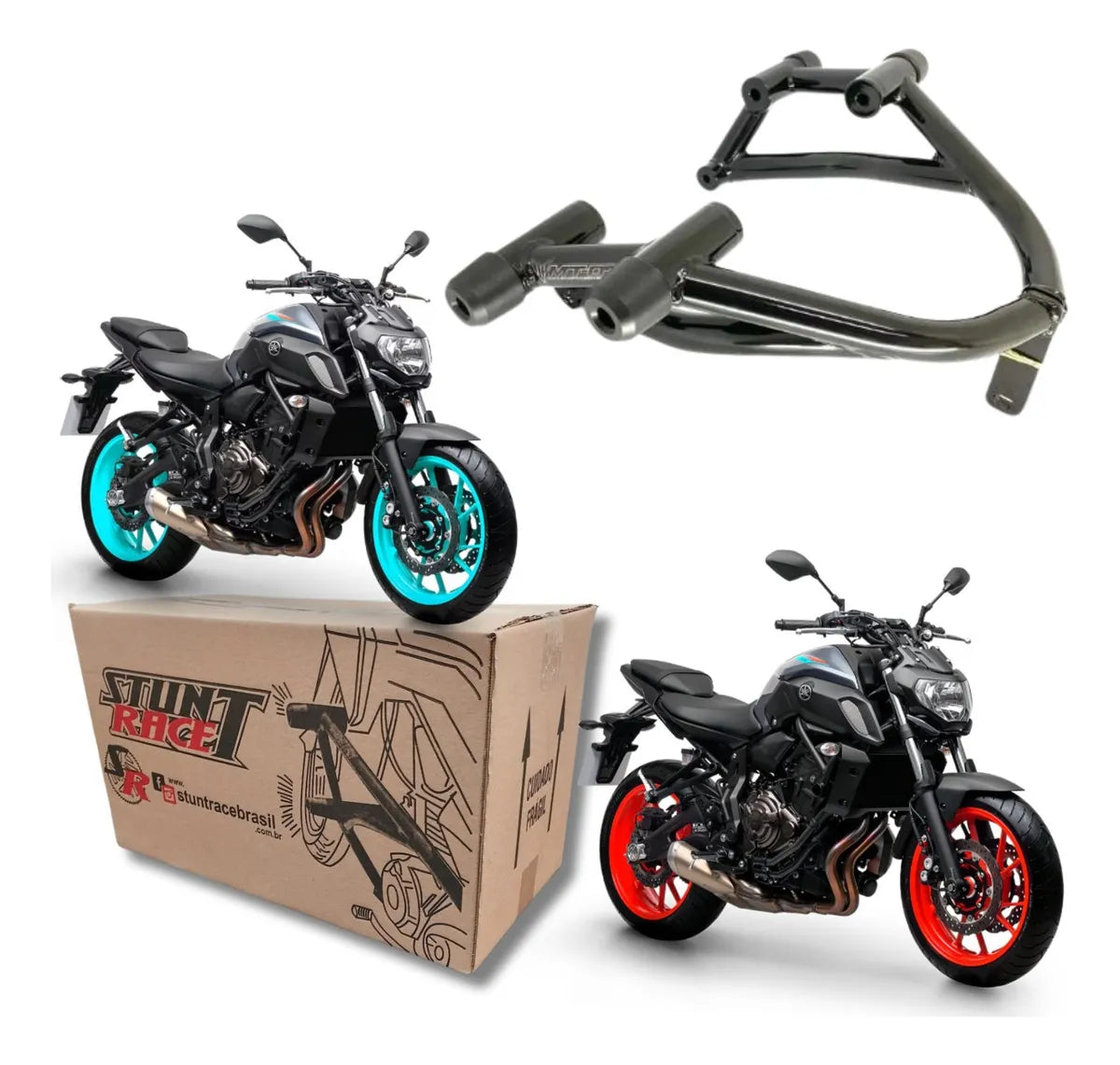 Protetor Motor Carenagem Stunt Race Mt07 Mt 07 Preto Brilho