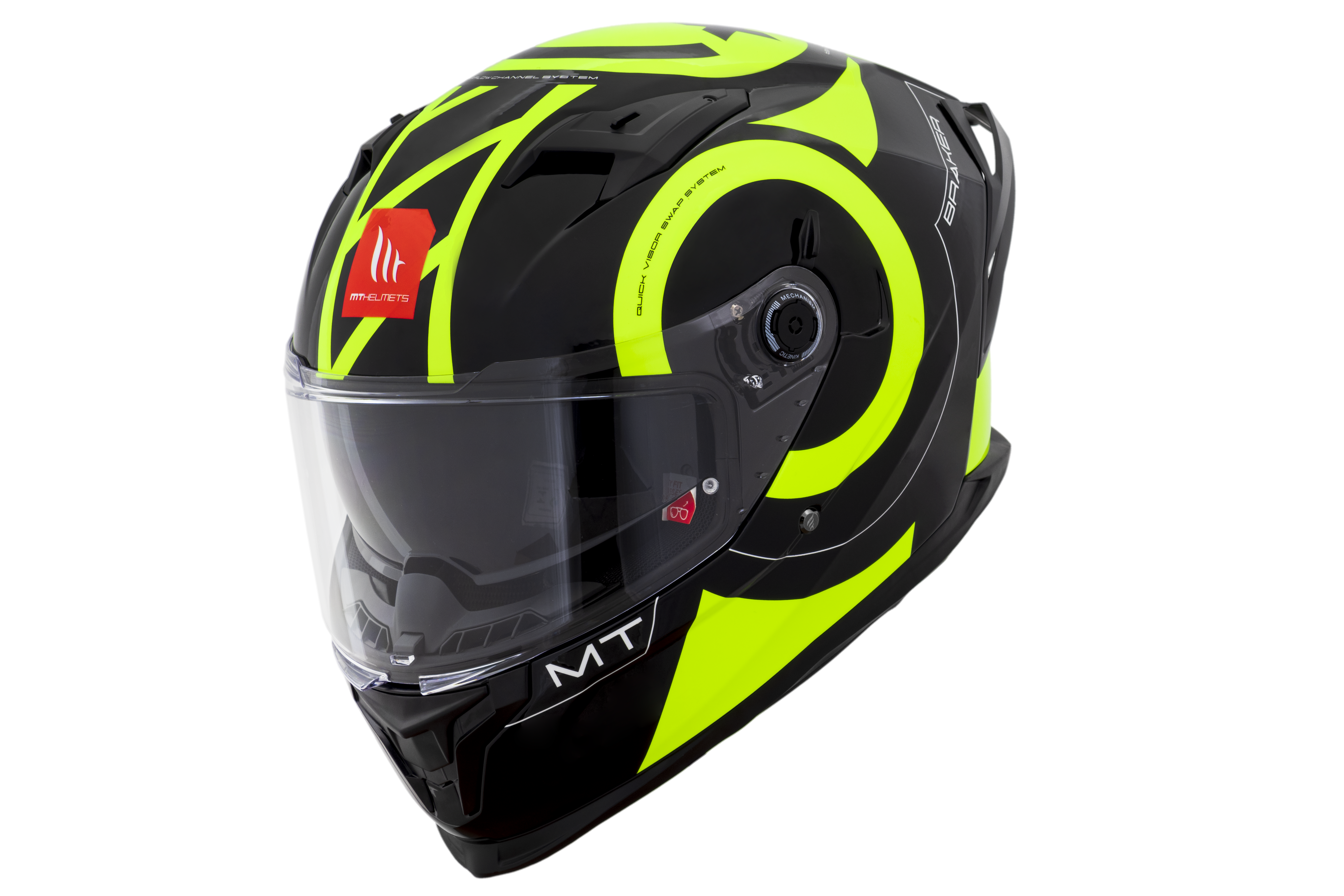 Capacete Mt Helmets Braker SV Inox A3 Preto Amarelo Flourescente Brilho