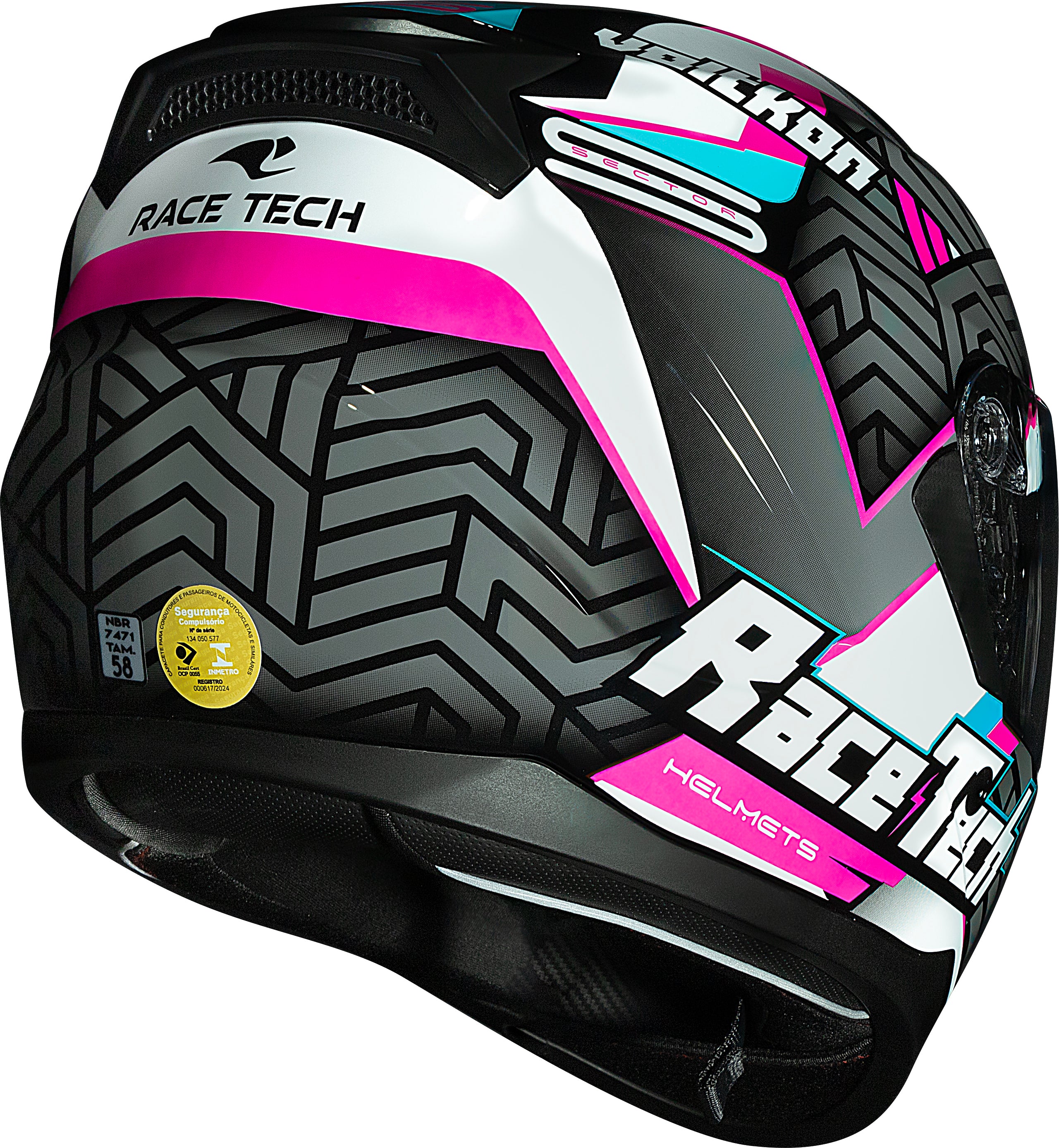 Capacete Race Tech Sector Voltkon Branco Rosa
