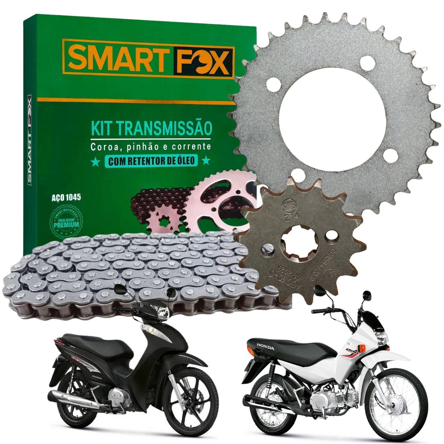 Kit Relação Transmissão com Retentor Pop 100 2007-2015 Biz 125 2006-2025