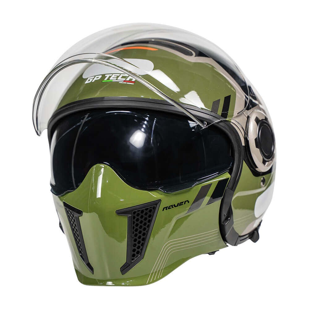 CAPACETE MOTO GP TECH ZOOM REVOLT ARMY C/ OCULOS VERDE