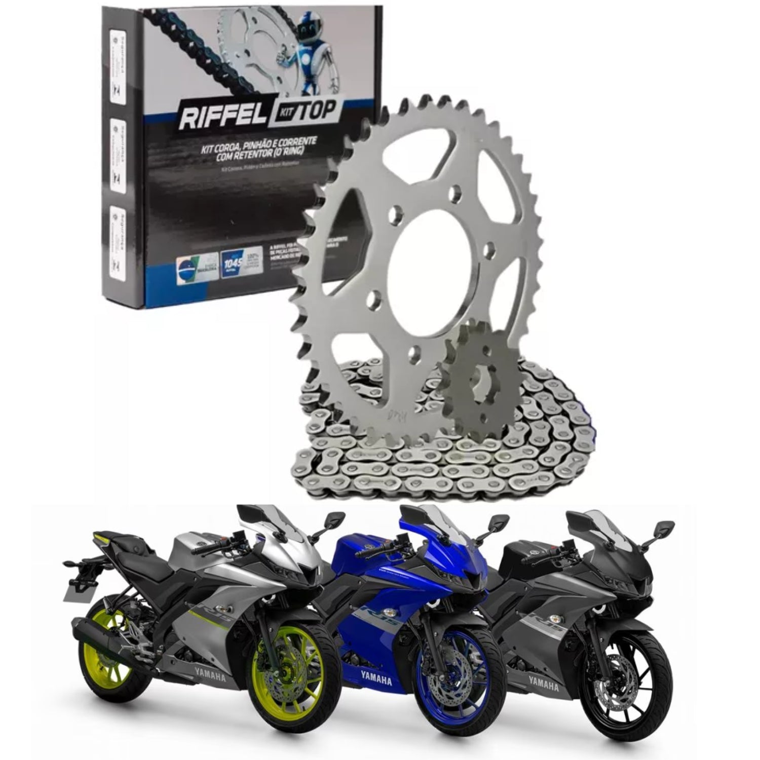KIT RELAÇÃO RIFFEL COM RETENTOR YAMAHA R15 2022 2023 2024 2025