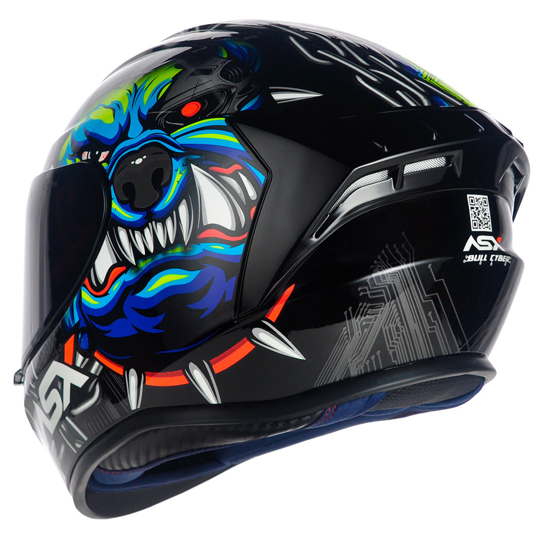 Capacete ASX draken Bull Cyber Brilho Preto/Azul