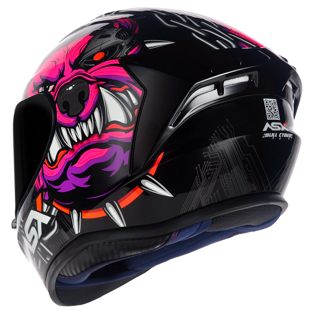 Capacete ASX draken Bull Cyber Brilho Preto/rosa